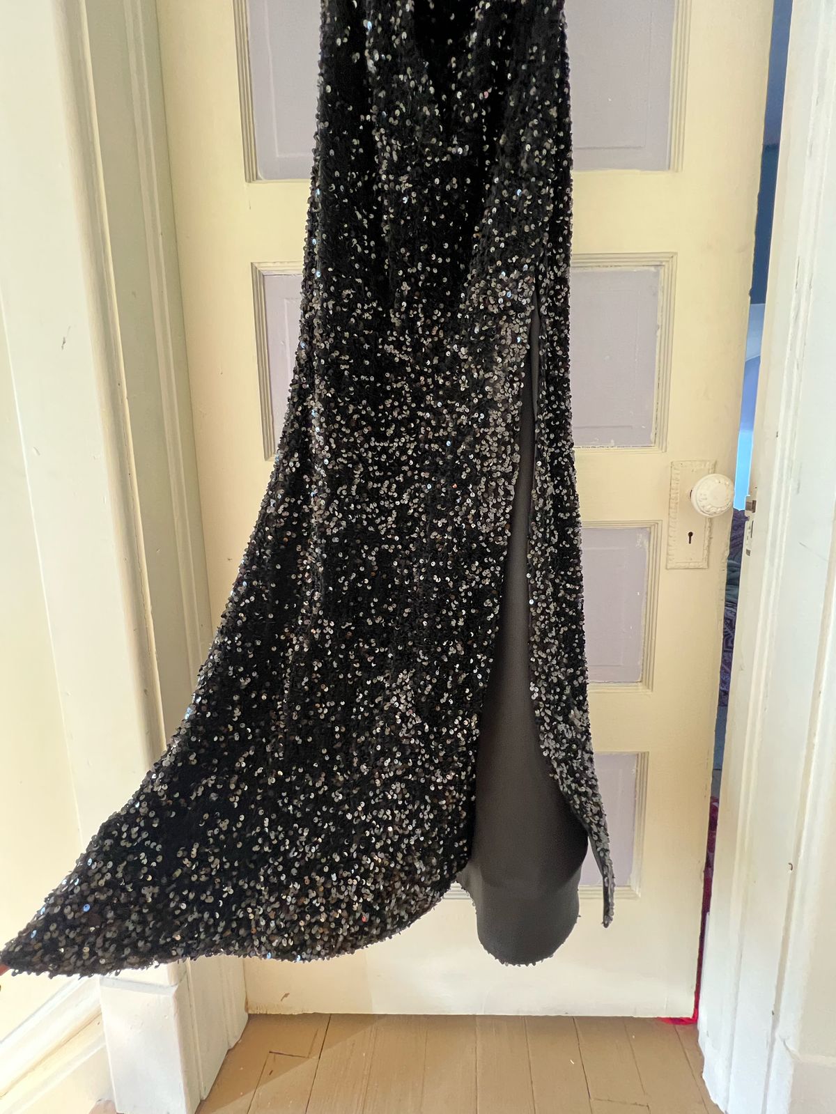 Berlinova Size 8 Strapless Sequined Black Side Slit Dress on Queenly