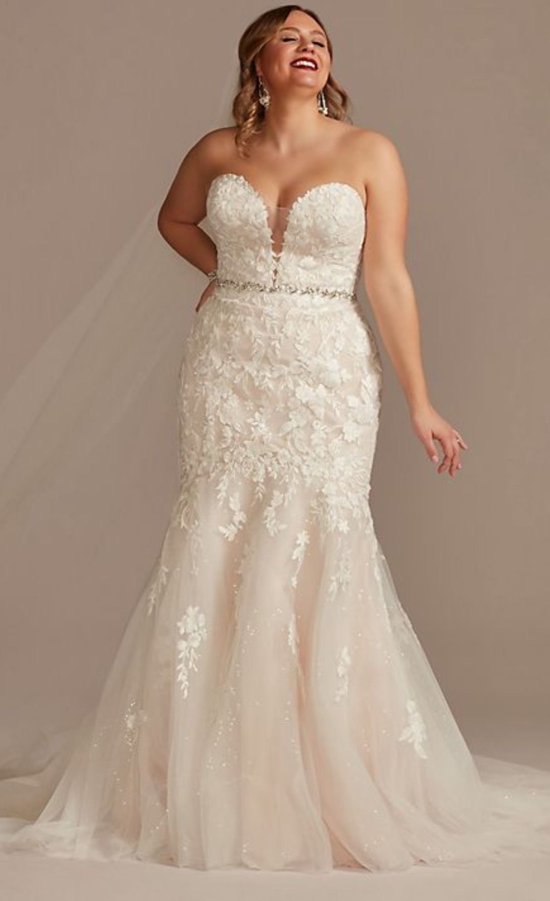 Plus Size 16 Wedding Lace White Mermaid Dress on Queenly