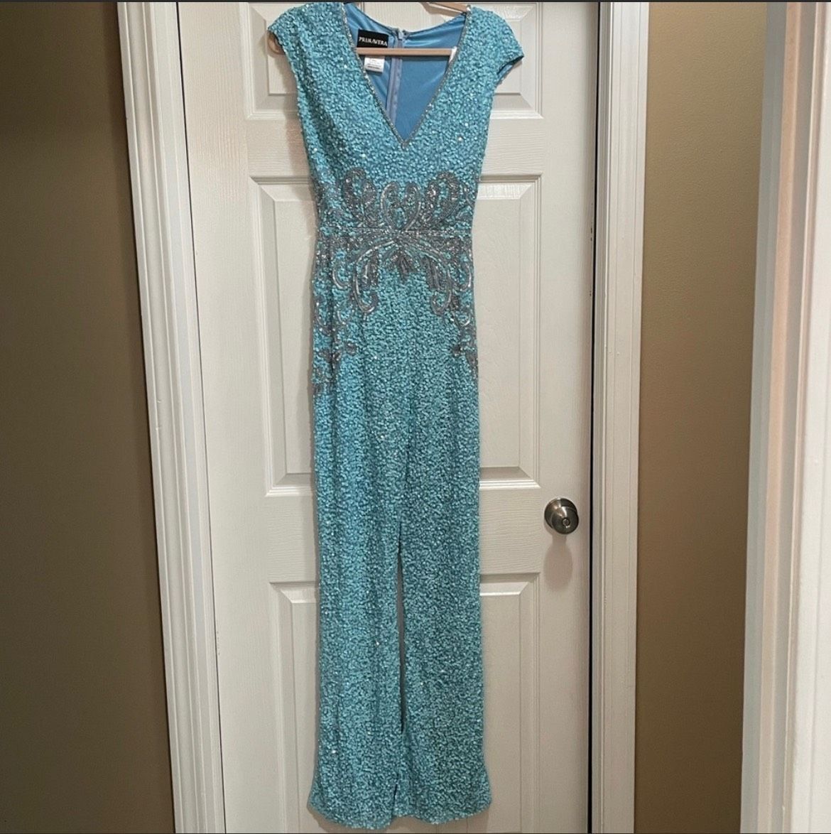 Primavera Size 10 Pageant Turquoise Blue Formal Jumpsuit on Queenly