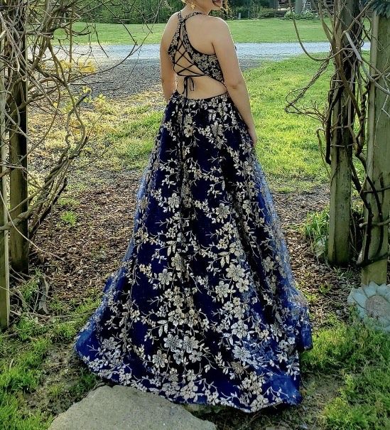 Colette Size 10 Prom Navy Blue Dress With Train on Queenly