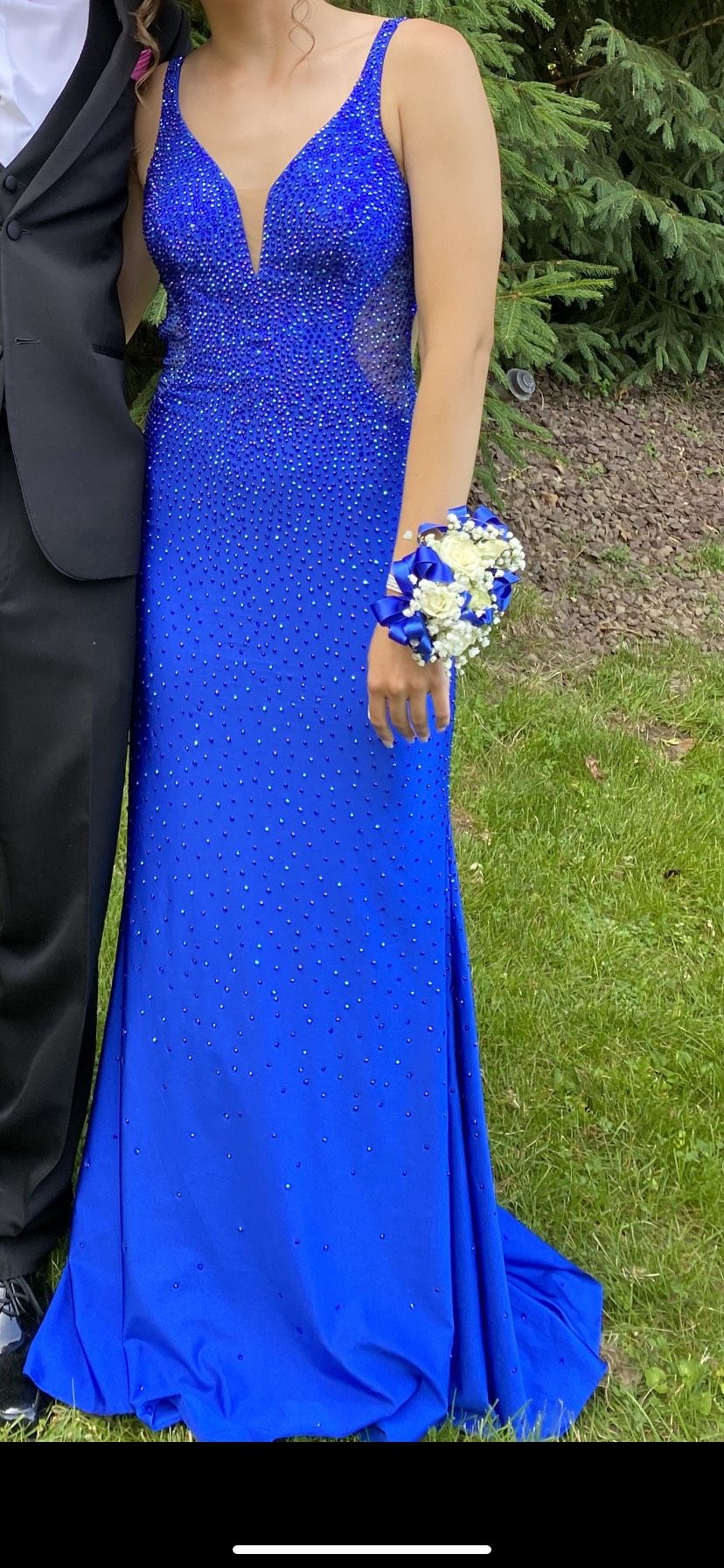 Faviana Size 0 Prom Sequined Royal Blue Floor Length Maxi on Queenly