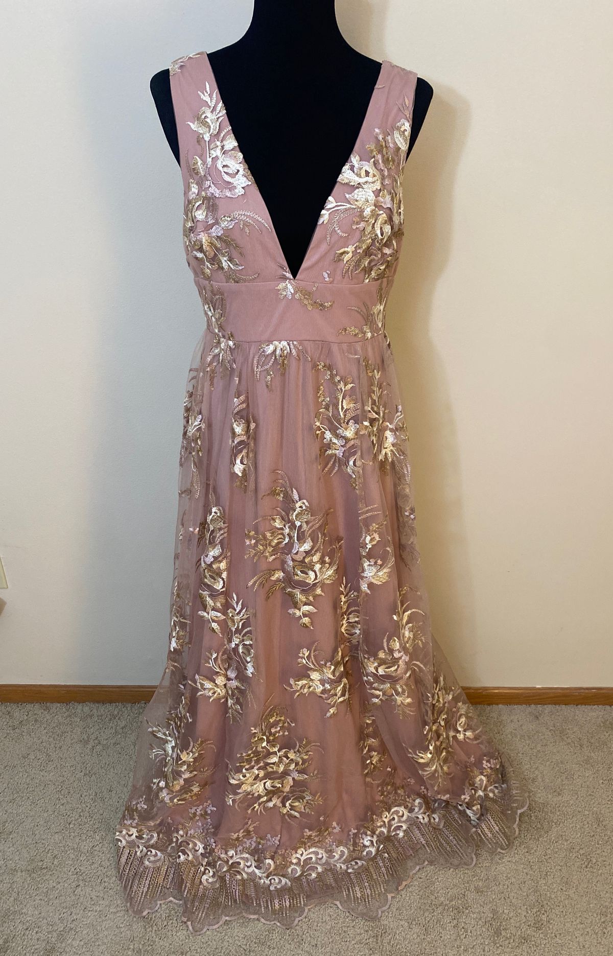 Blush Mark Size L Prom Sheer Rose Gold Floor Length Maxi on Queenly