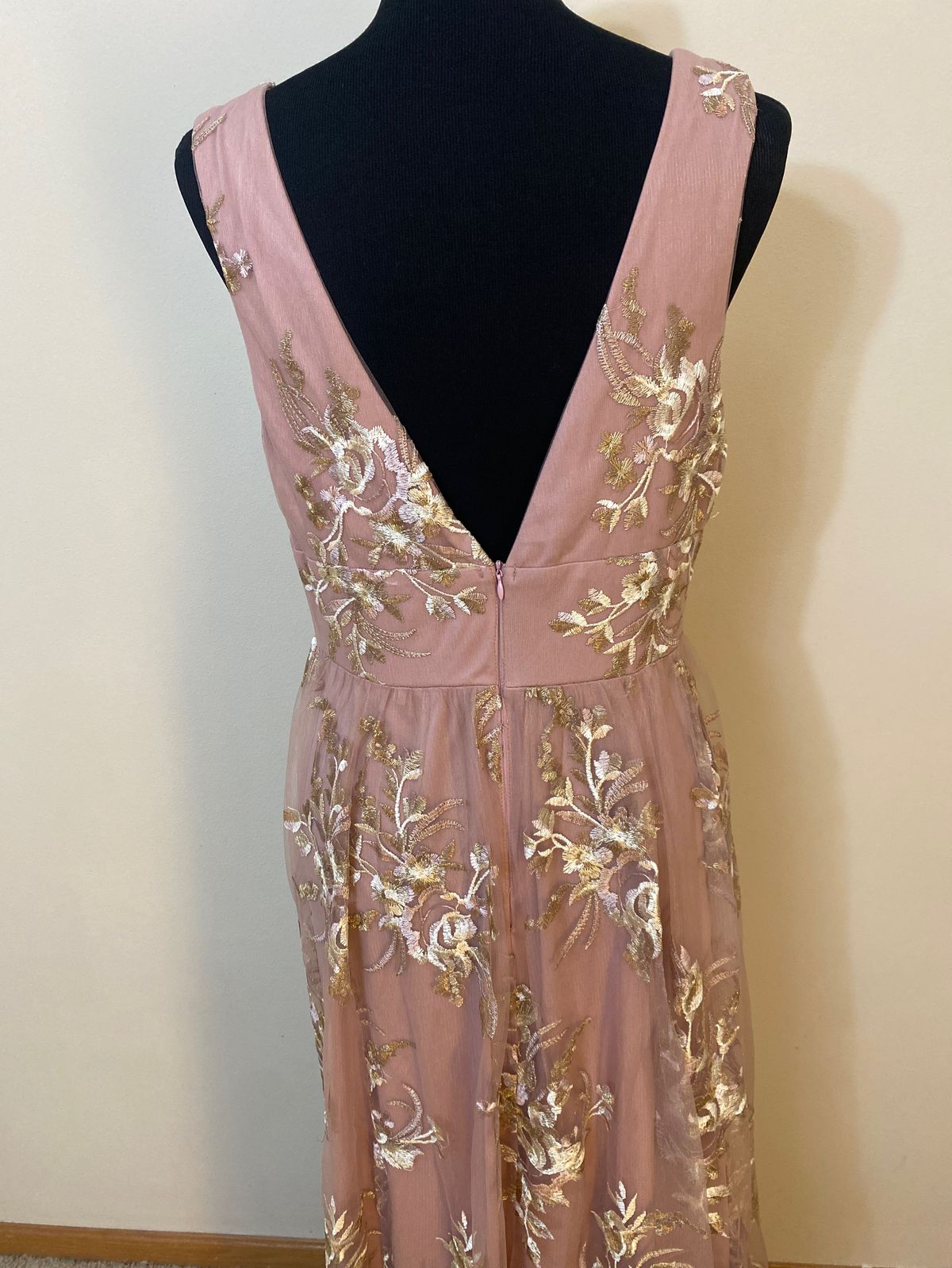 Blush Mark Size L Prom Sheer Rose Gold Floor Length Maxi on Queenly