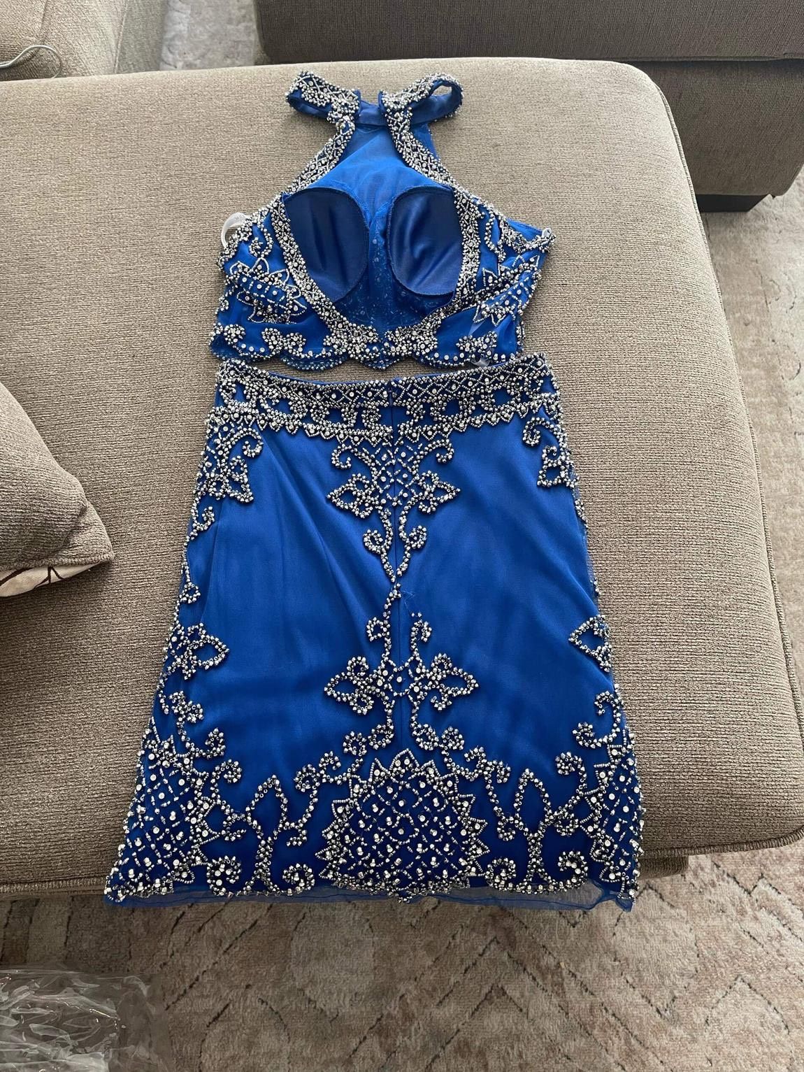 Sherri Hill Size 4 Pageant Halter Blue Cocktail Dress on Queenly