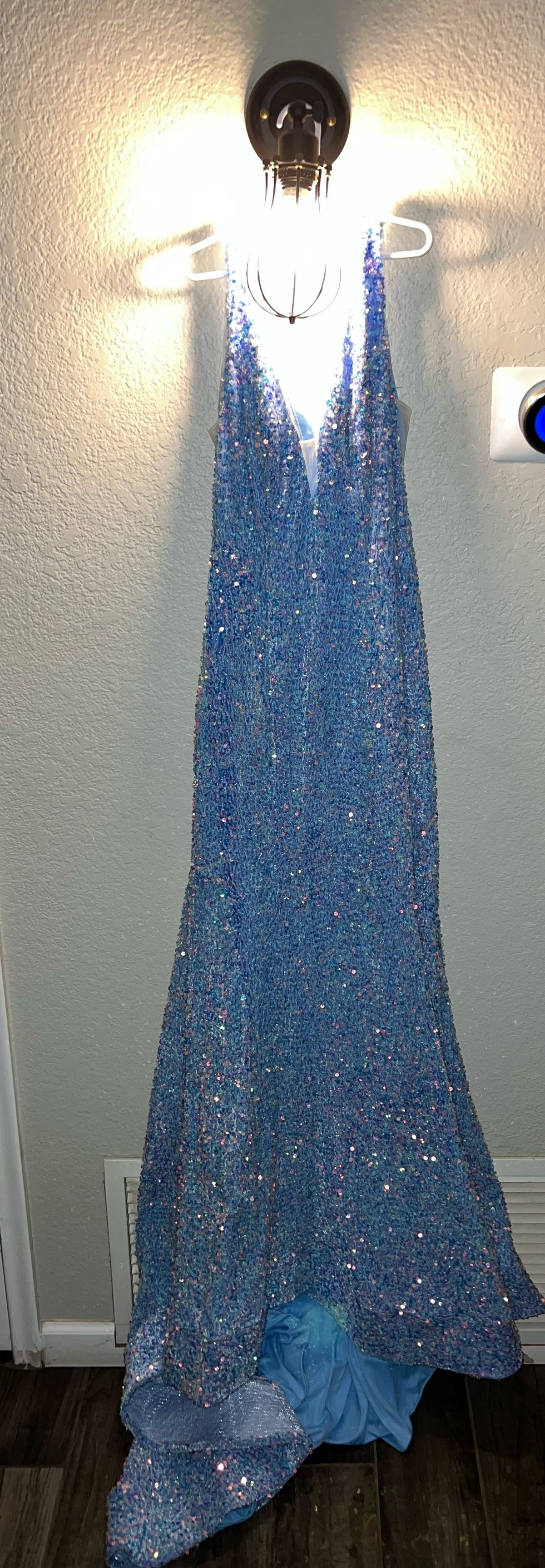 Size 6 Prom Sequined Light Blue Floor Length Maxi on Queenly