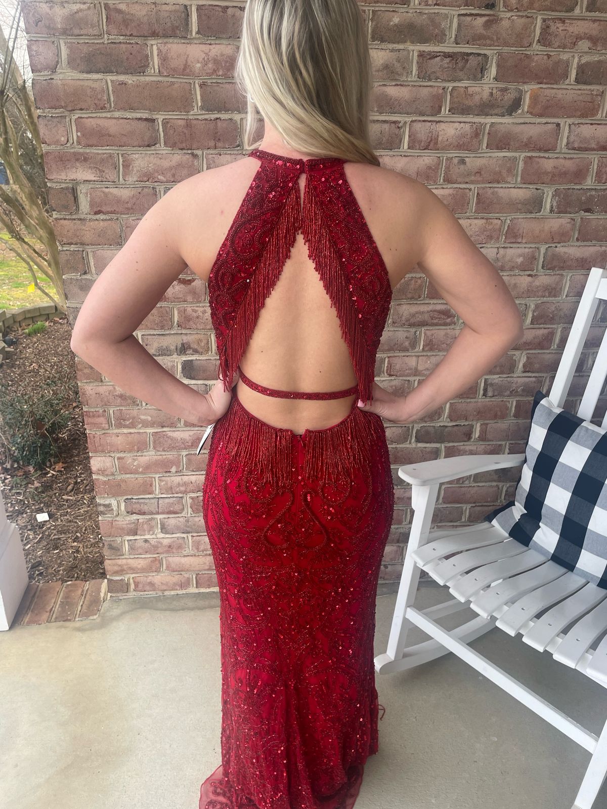 Sherri Hill Size 4 Prom High Neck Sequined Red Floor Length Maxi on Queenly