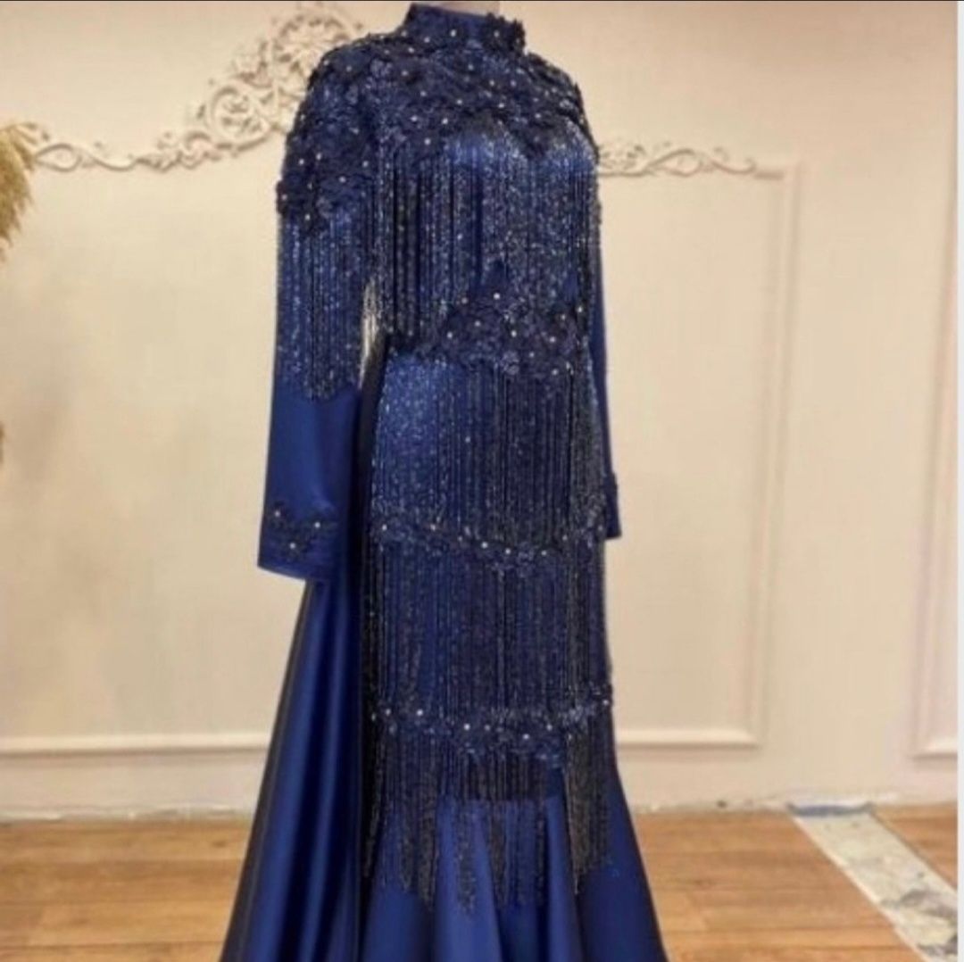  Turkish dress Plus Size 18 Prom Long Sleeve Sequined Royal Blue Mermaid Dress on Queenly