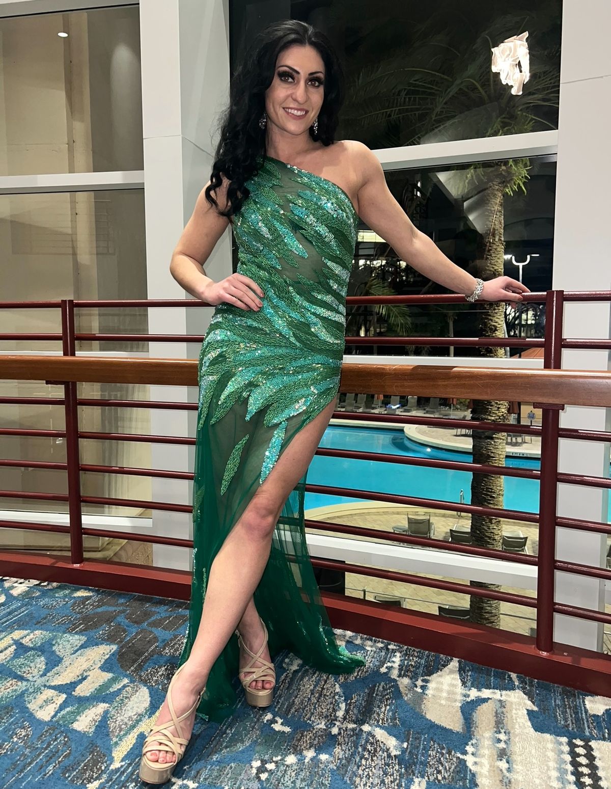 Jovani Size 2 Prom One Shoulder Sheer Green Side Slit Dress on Queenly