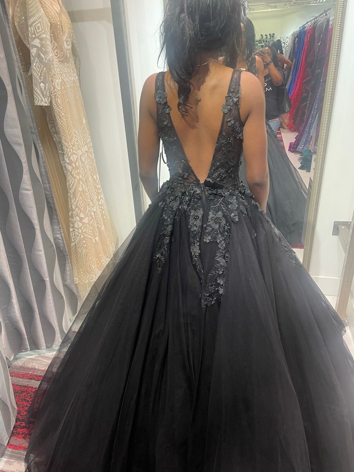 Jovani Size 4 Prom Plunge Lace Black Ball Gown on Queenly
