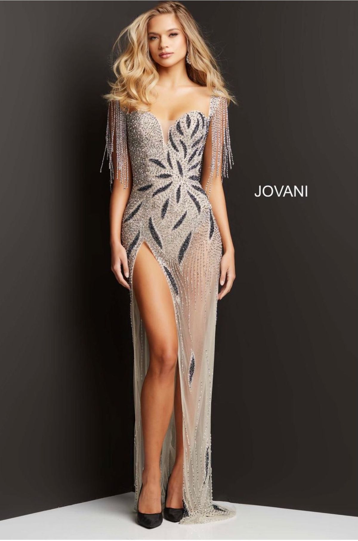 Jovani Size 2 Prom Sheer Silver Side Slit Dress on Queenly
