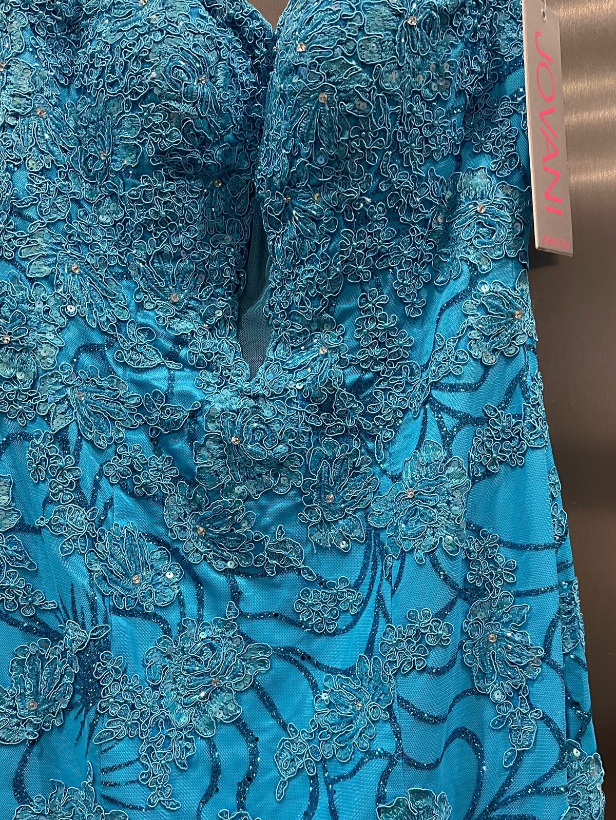 Jovani Size 4 Strapless Lace Turquoise Blue Mermaid Dress on Queenly