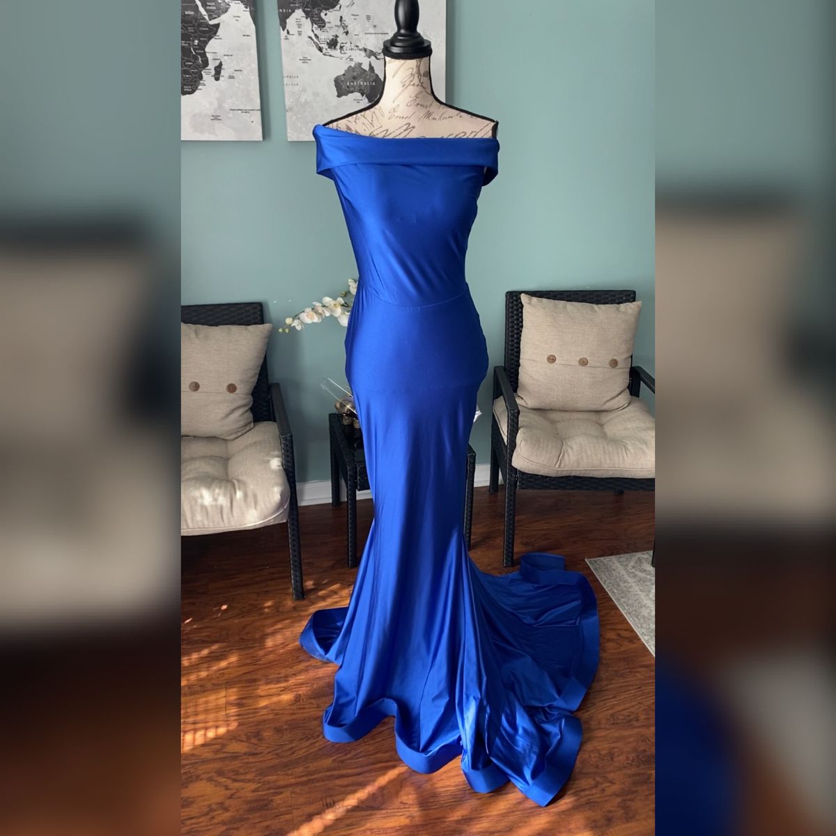 Jessica Angel Size L Prom Off The Shoulder Blue Mermaid Dress on Queenly