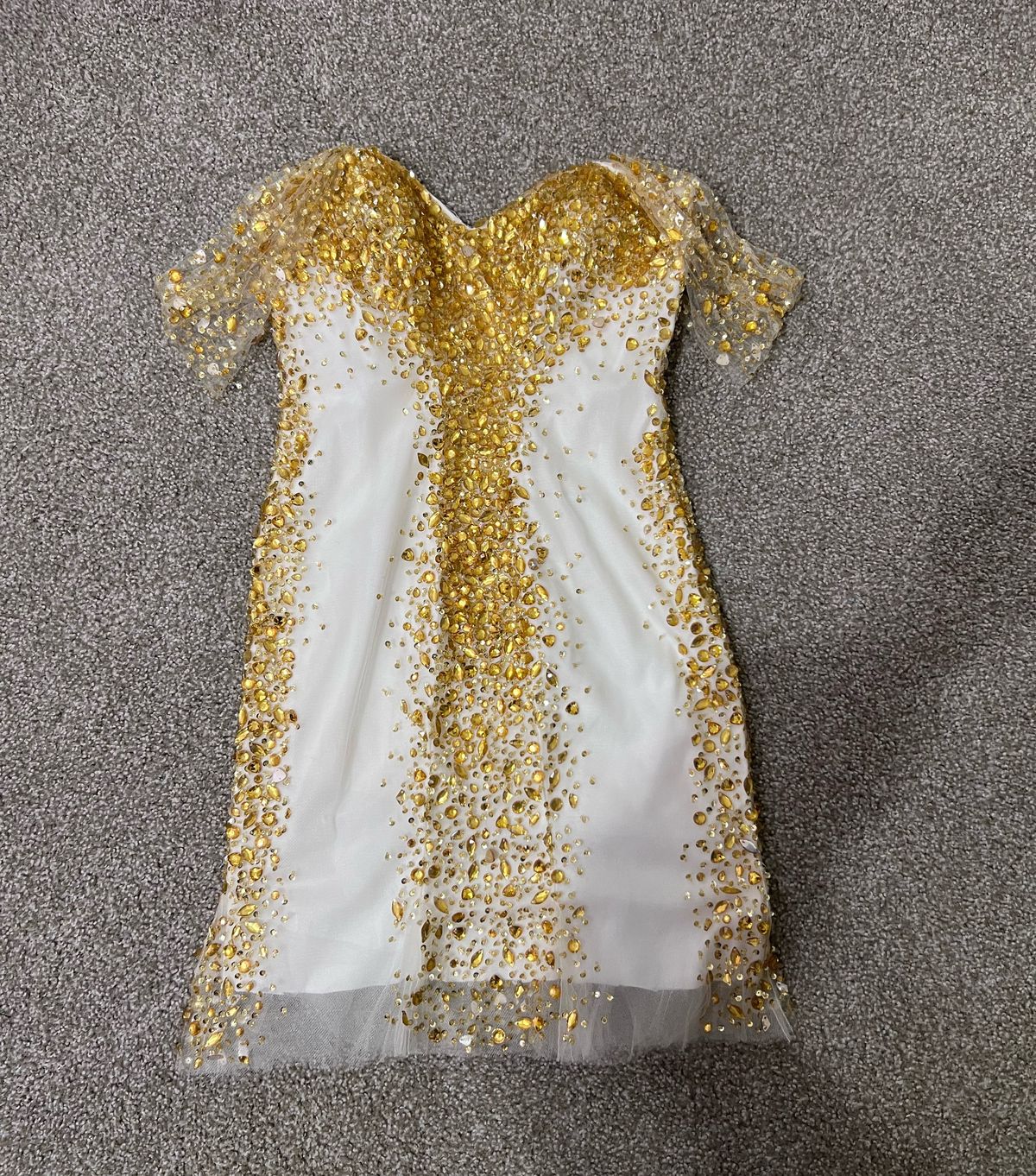 Size 12 Strapless Yellow A-line Dress on Queenly