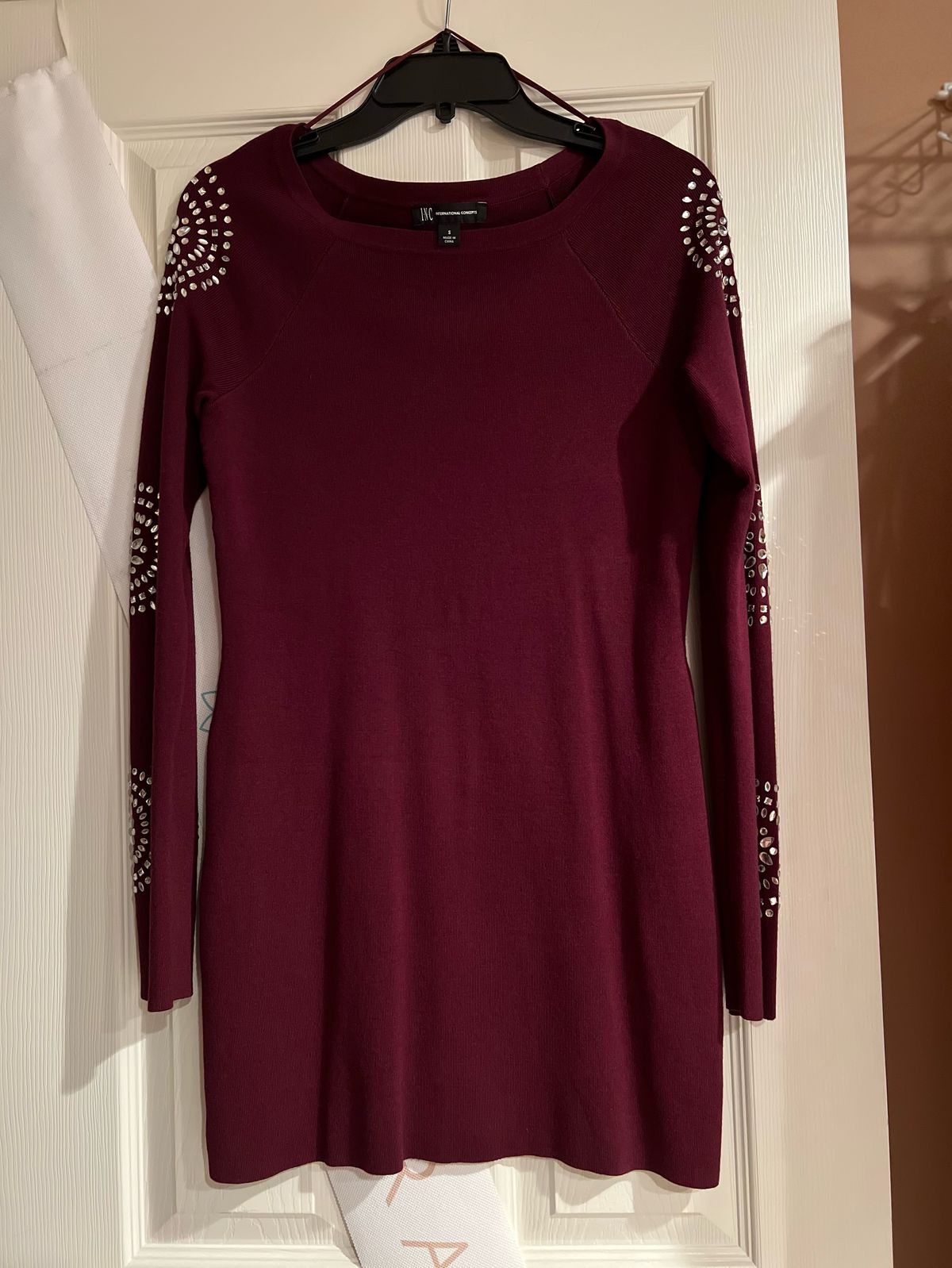 INC International Concepts Size S Long Sleeve Sequined Burgundy Red Cocktail Dress on Queenly