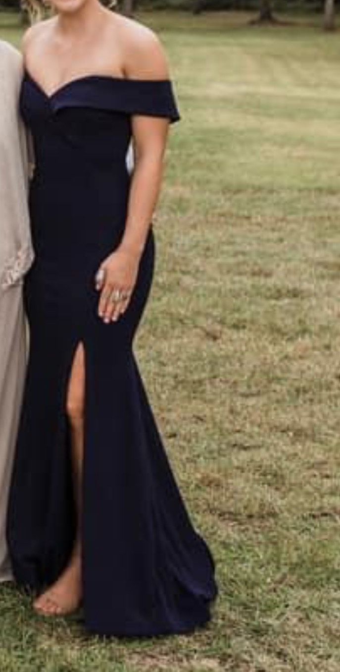 Bill Levkoff Size 10 Prom Navy Blue Side Slit Dress on Queenly