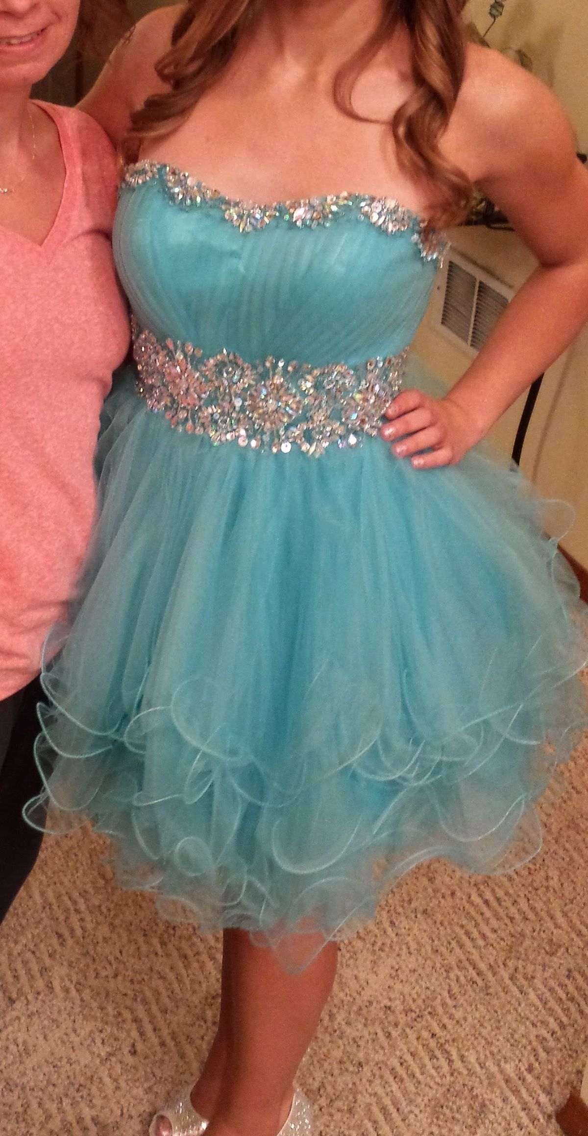 Size 2 Homecoming Strapless Lace Light Blue Ball Gown on Queenly