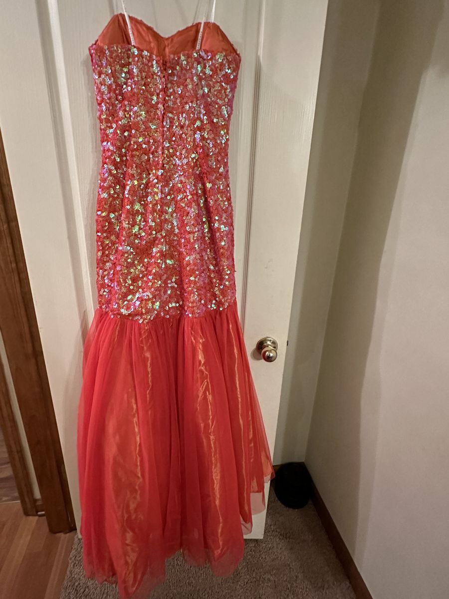 Size 4 Prom Sequined Orange Mermaid Dress on Queenly