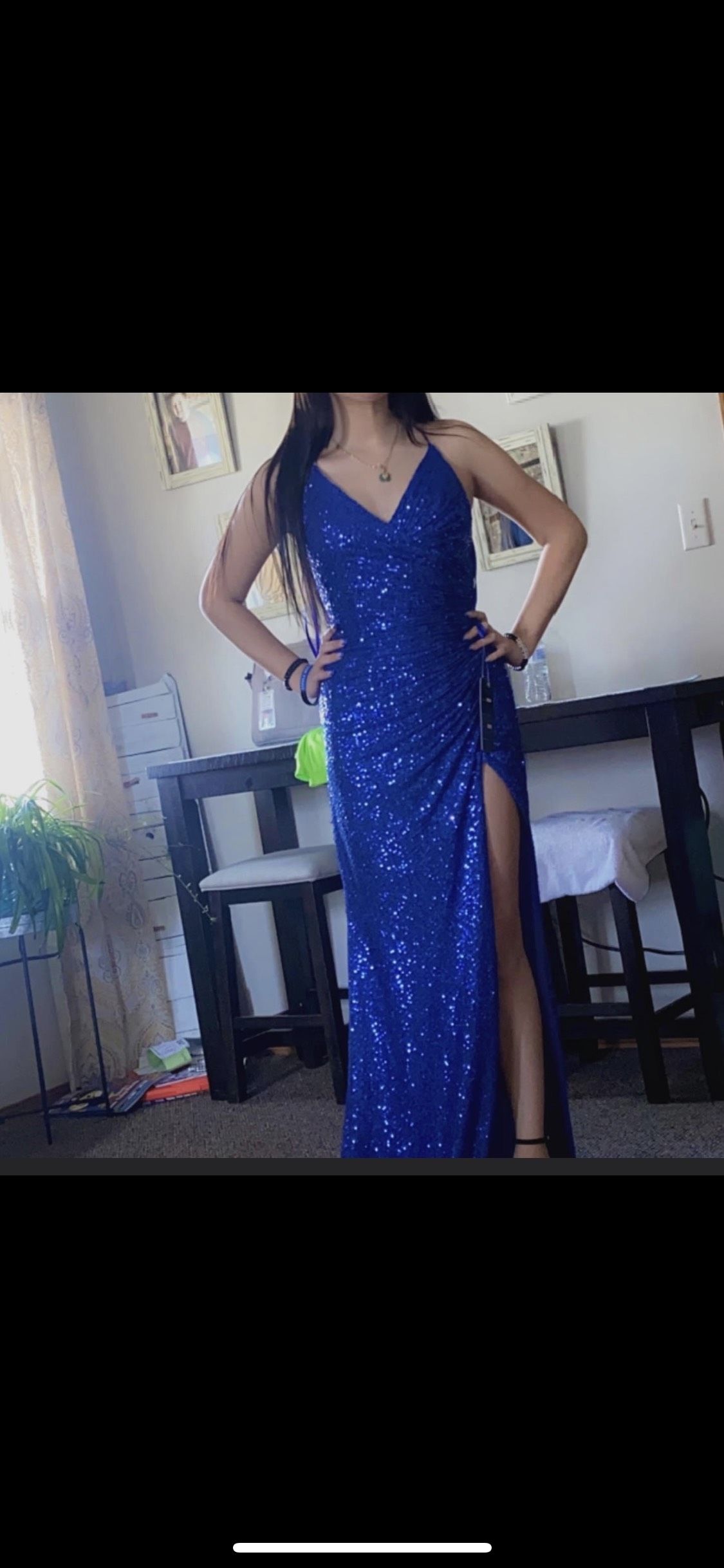 Cinderella Divine Size S Prom Blue Side Slit Dress on Queenly