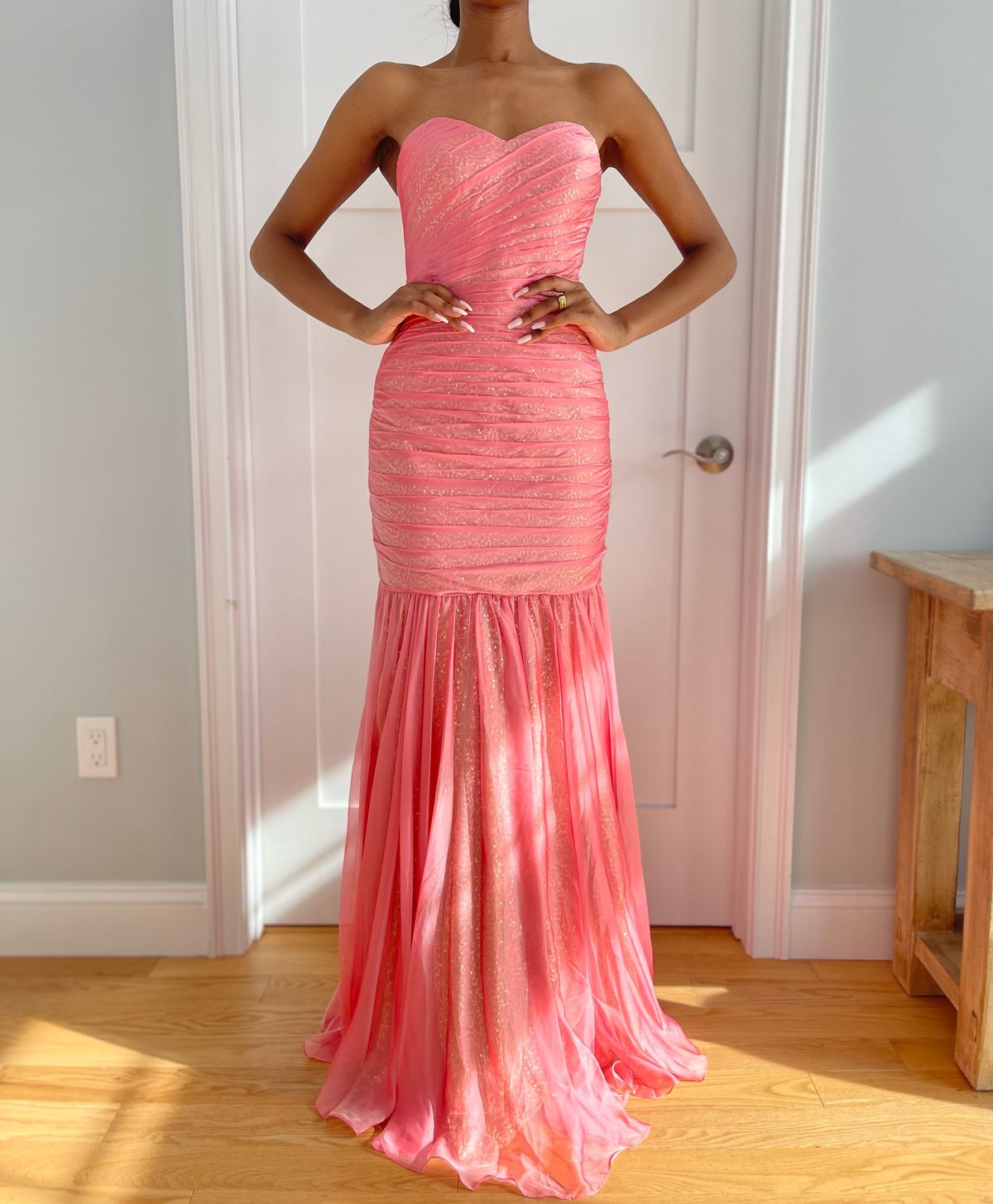 Size 2 Strapless Pink Ball Gown on Queenly