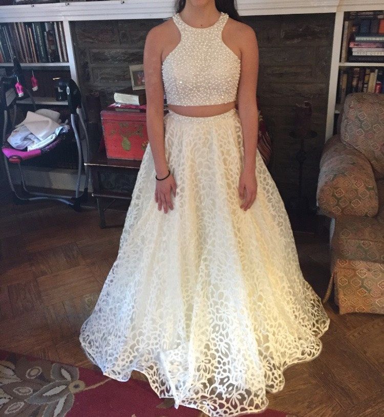 Blush Prom Size 6 Wedding Sequined White Ball Gown on Queenly