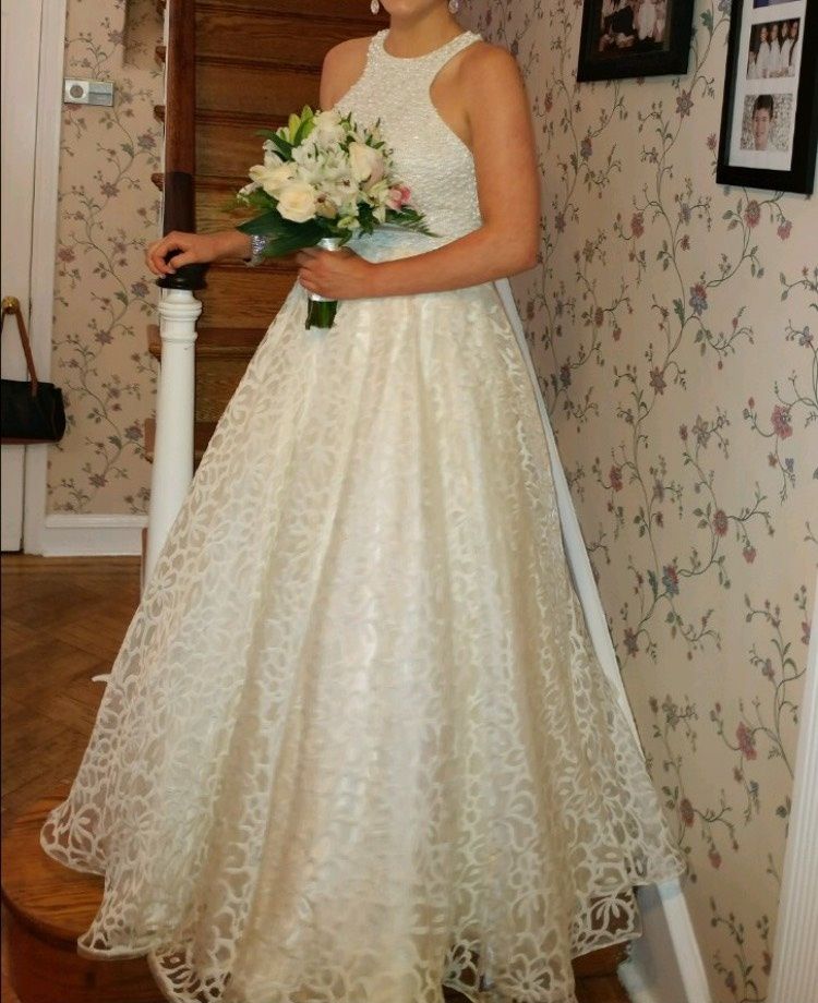 Blush Prom Size 6 Wedding Sequined White Ball Gown on Queenly