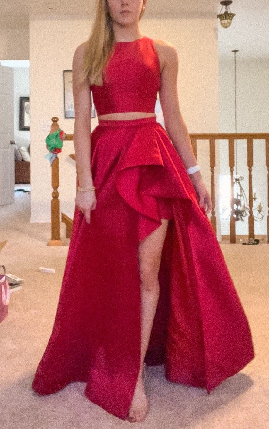 Sherri Hill Size 2 Prom High Neck Red Ball Gown on Queenly