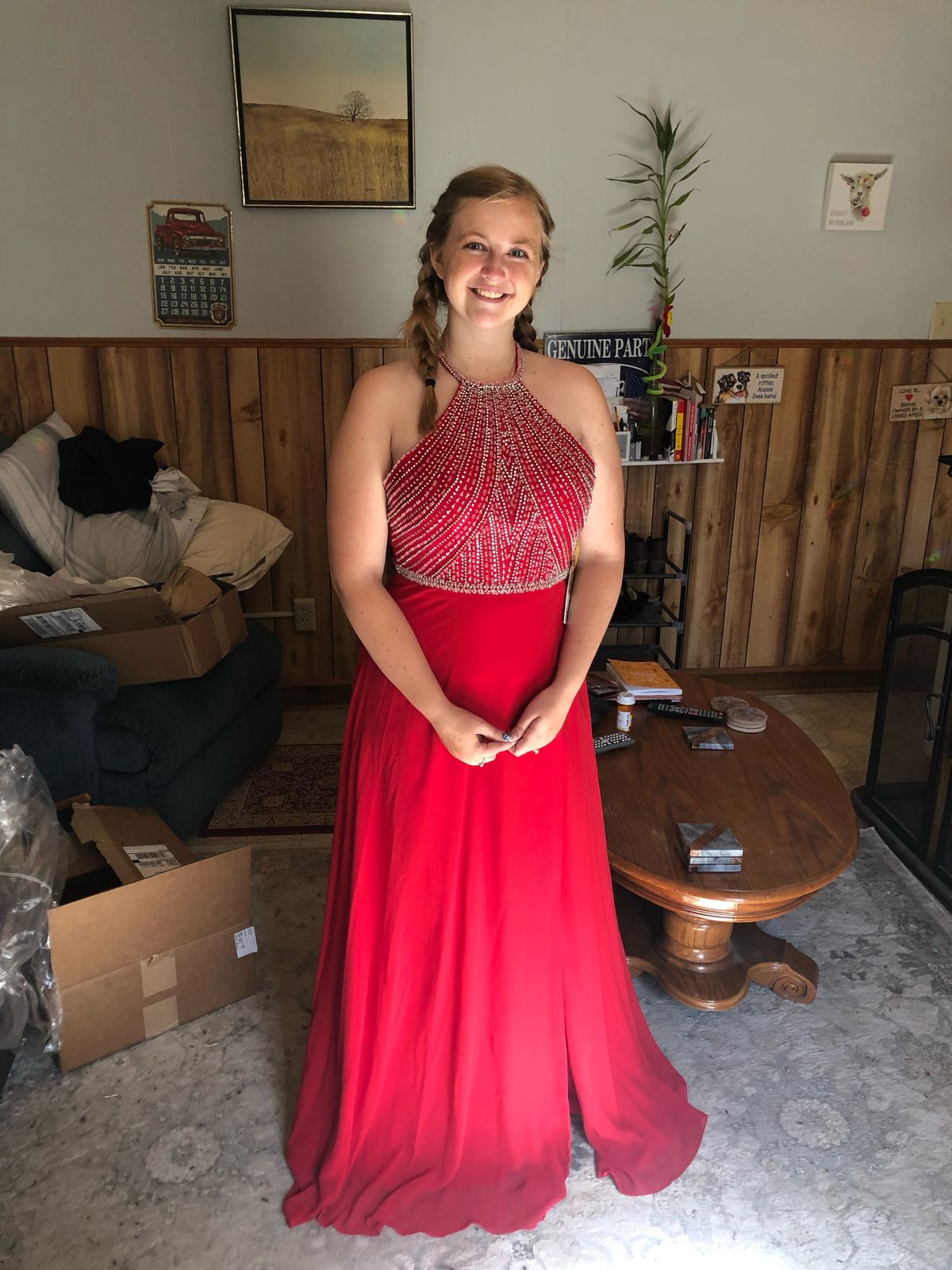 Macy's Size 8 Prom Red A-line Dress on Queenly