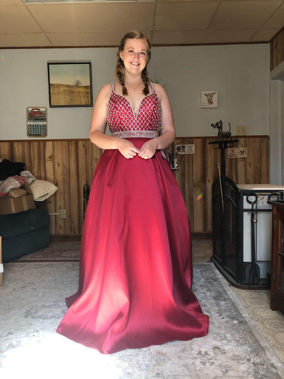 Macy's Size 8 Prom Red Ball Gown on Queenly