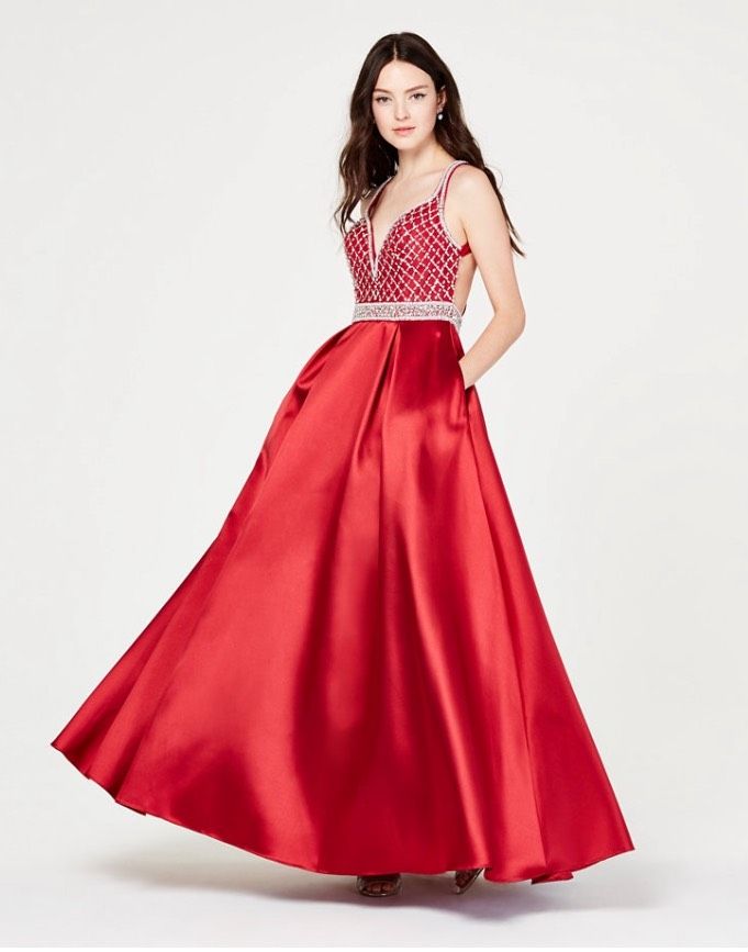 Macy's Size 8 Prom Red Ball Gown on Queenly