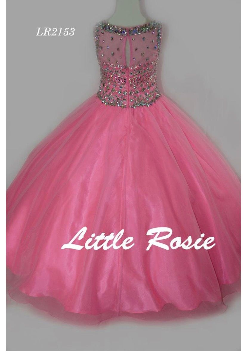 Girls Size 6 Pageant Sequined Coral Ball Gown on Queenly