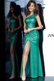 Style JVN4734 Jovani Size 6 Bridesmaid One Shoulder Emerald Green Floor Length Maxi on Queenly