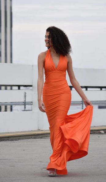 Style 378 Jessica Angel Size 2 Orange Mermaid Dress on Queenly