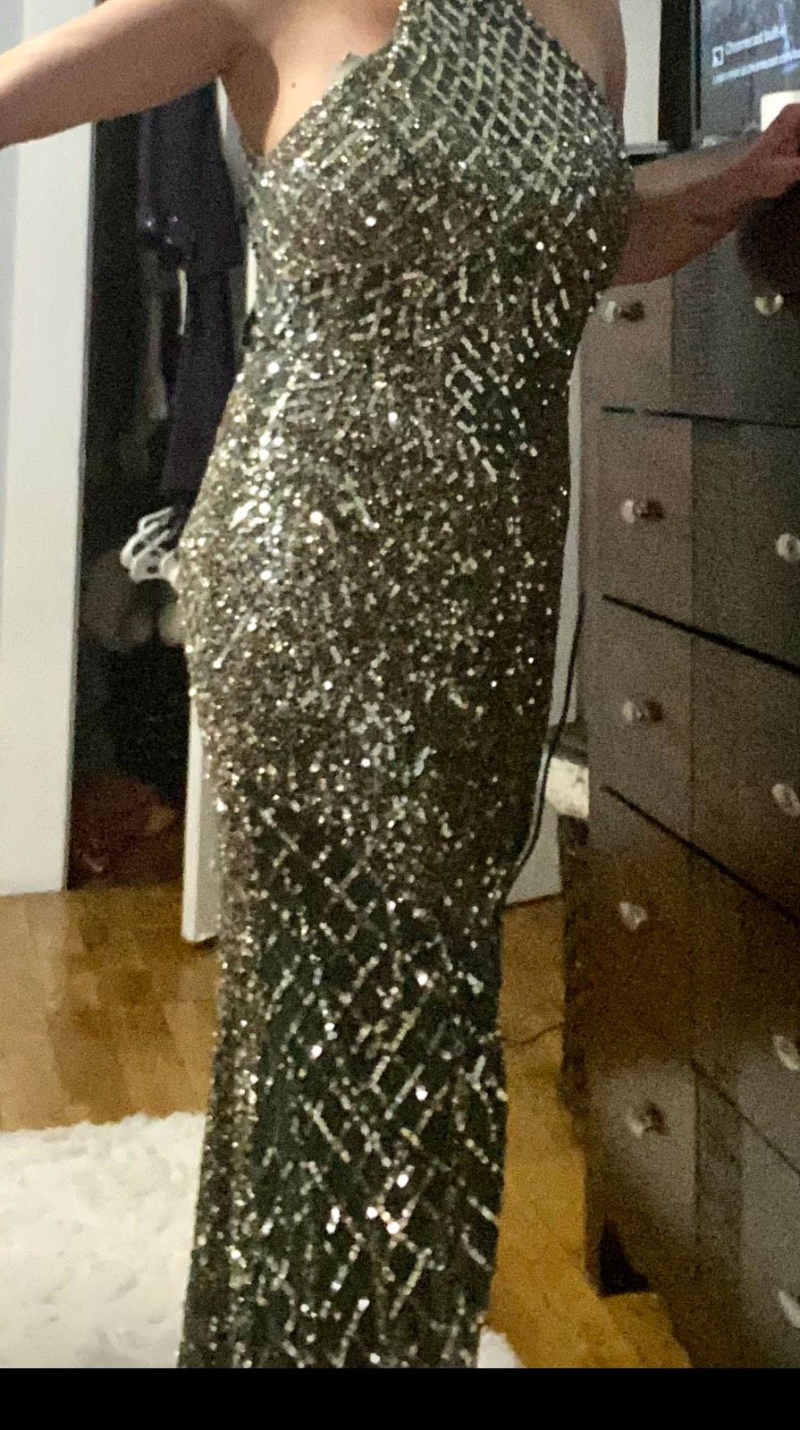 Size 12 Prom Silver Side Slit Dress on Queenly