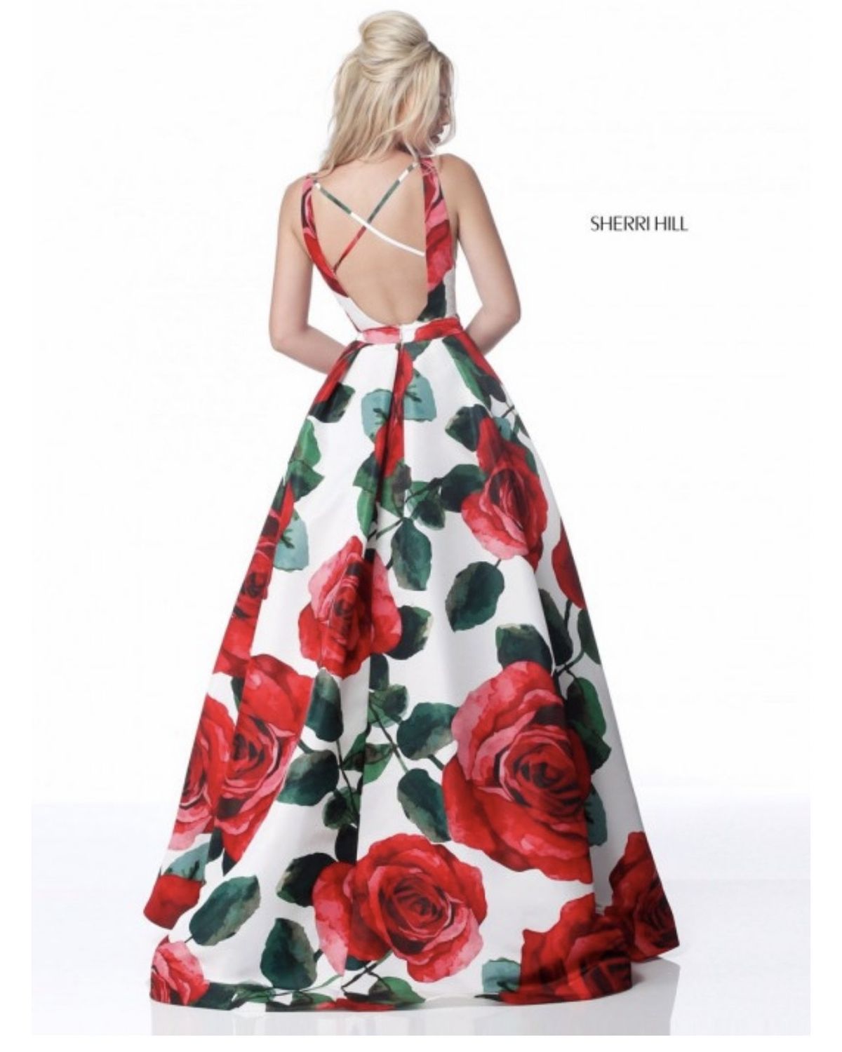 Sherri Hill Size 6 Prom Plunge Floral Red Ball Gown on Queenly