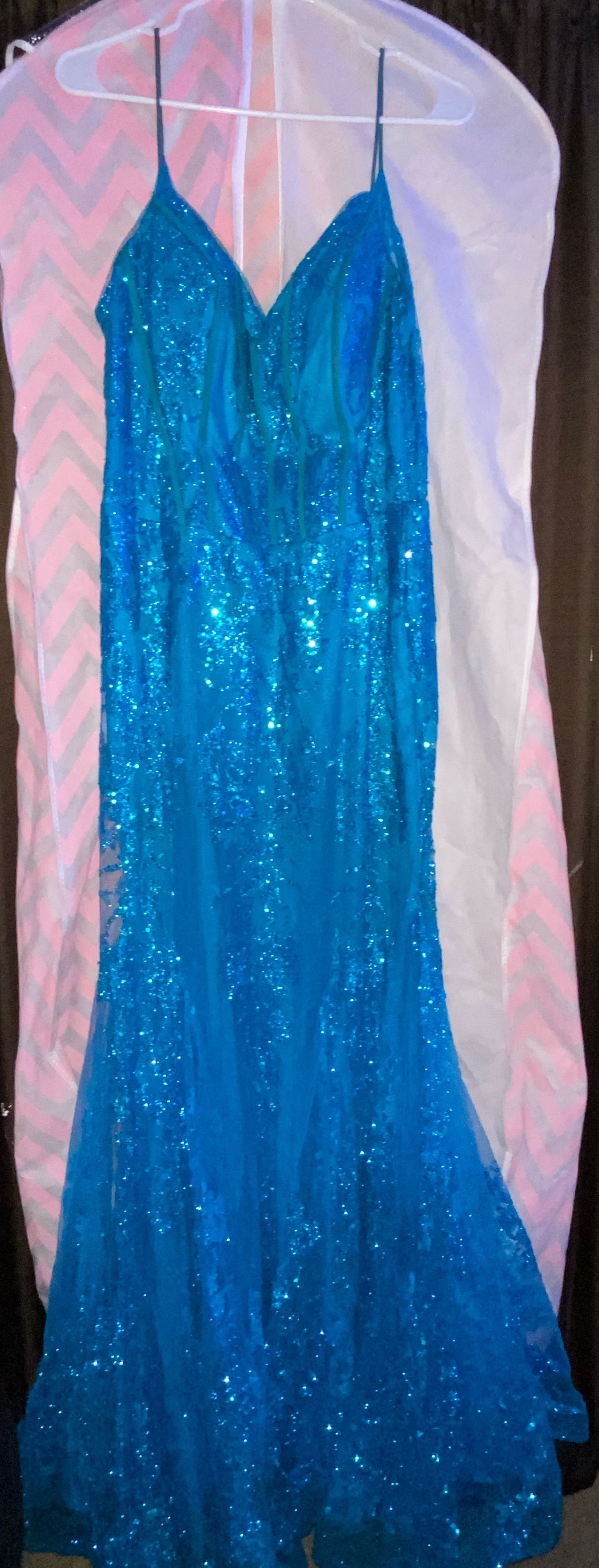 Plus Size 18 Prom Blue Mermaid Dress on Queenly