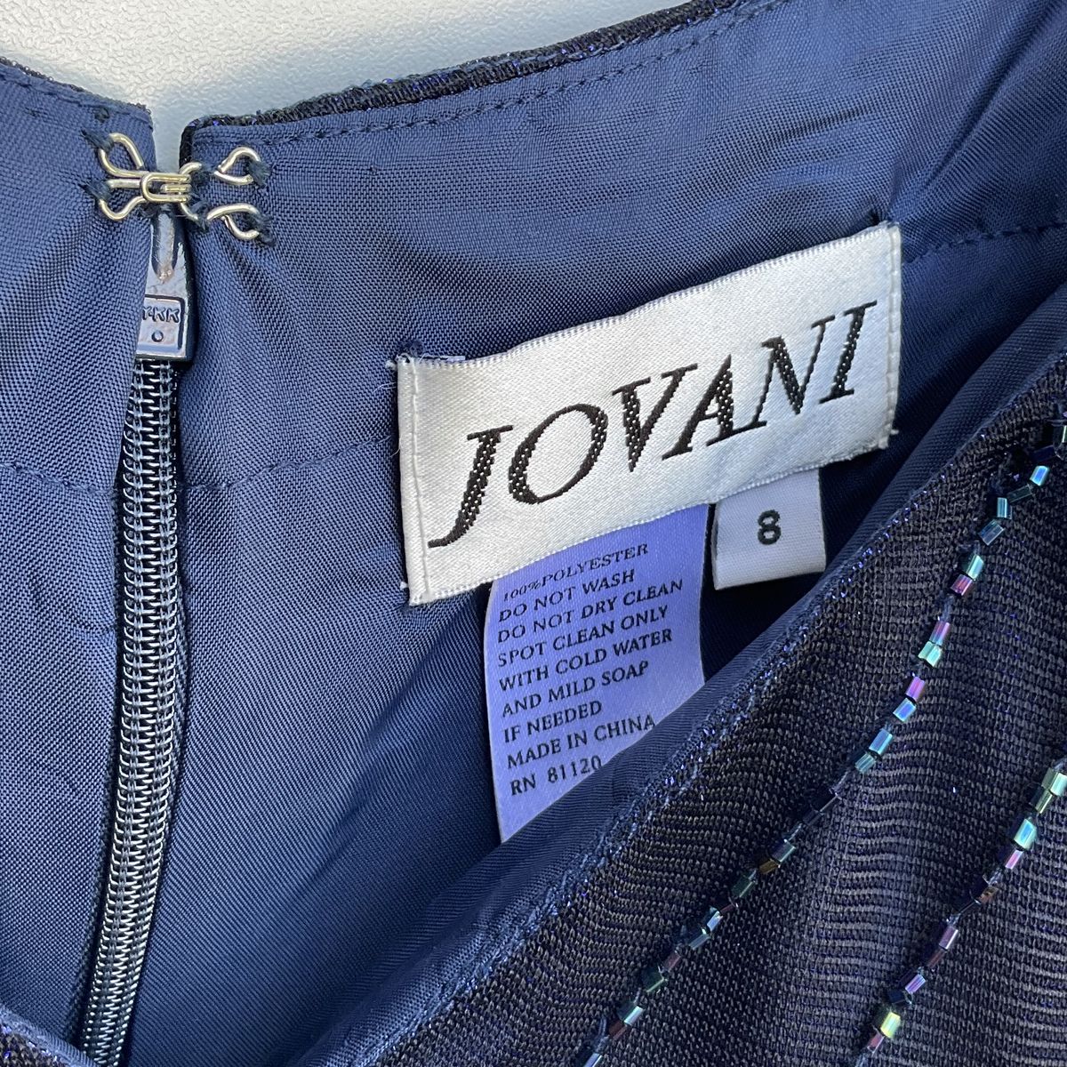 Jovani Size 8 Prom Plunge Velvet Navy Blue Mermaid Dress on Queenly