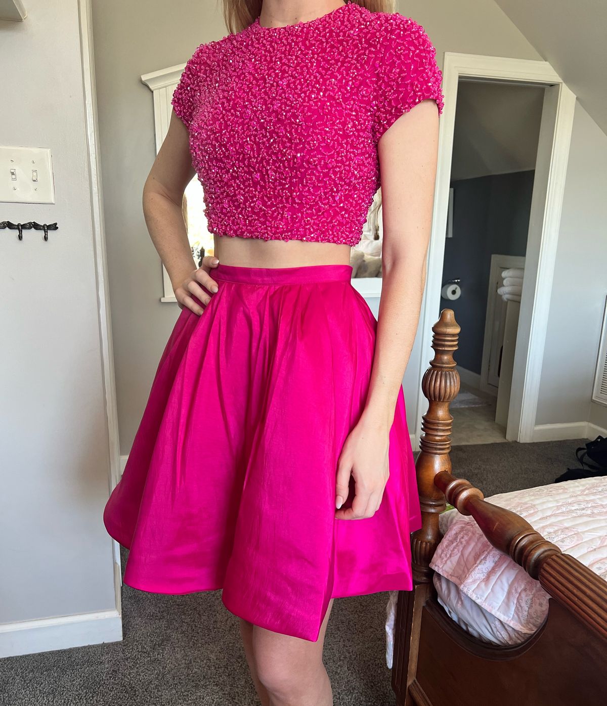 Sherri Hill Size 4 Homecoming Lace Hot Pink Cocktail Dress on Queenly