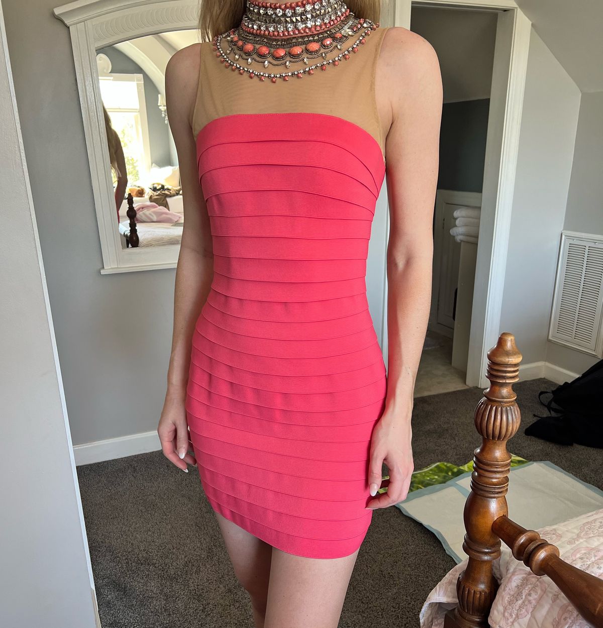 Sherri Hill Size 6 Prom High Neck Sequined Hot Pink Cocktail Dress on Queenly