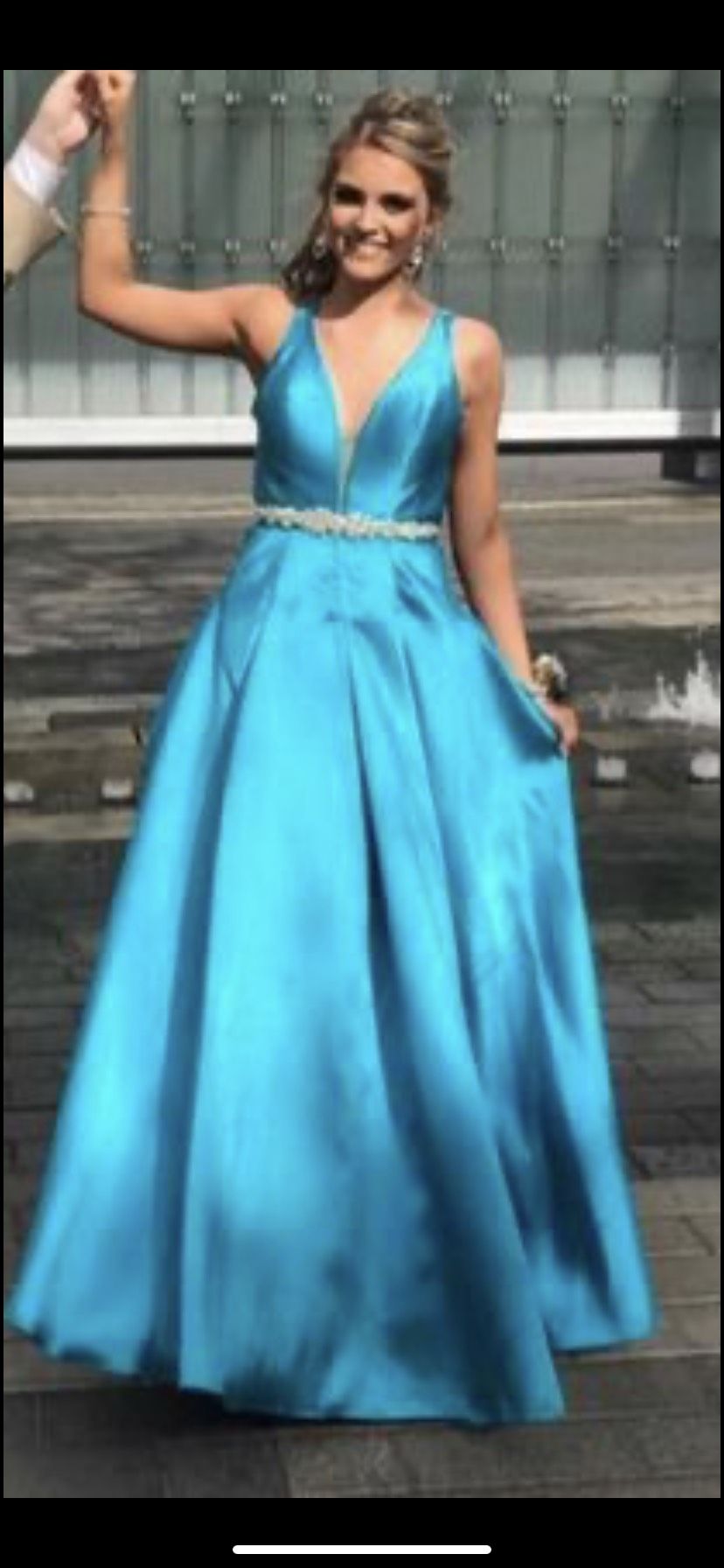 Size S Prom Halter Sequined Blue Ball Gown on Queenly