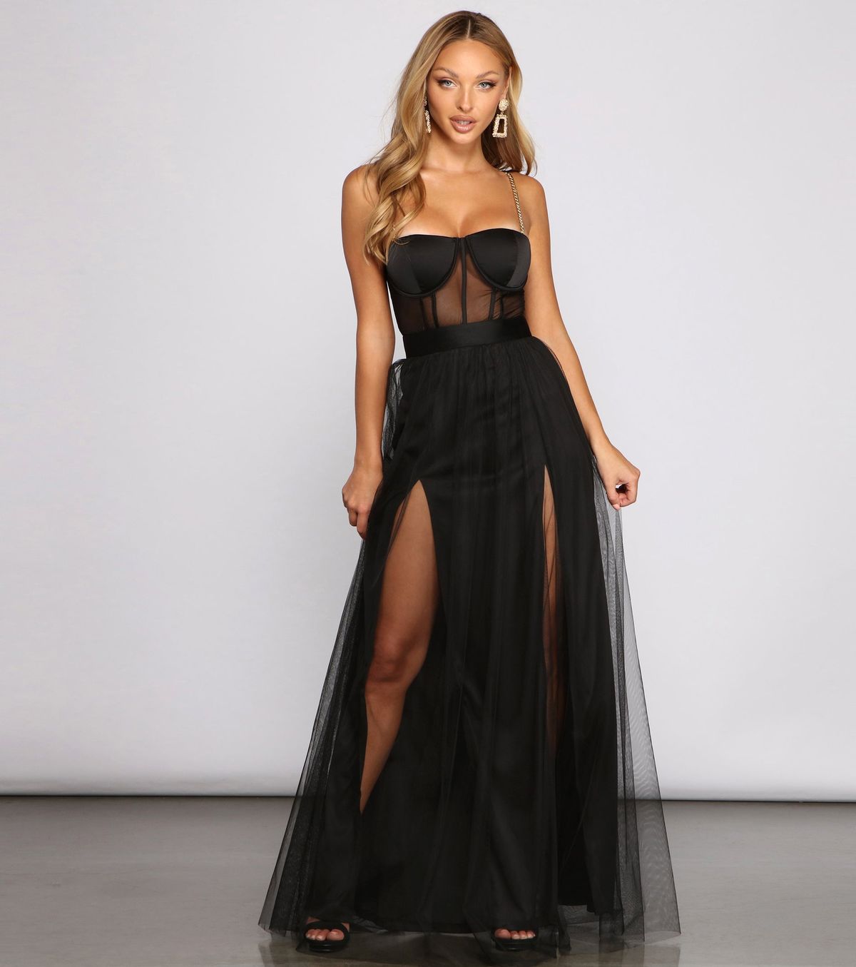 Style 05002-0126 Windsor Size XS Prom Satin Black Side Slit Dress on Queenly