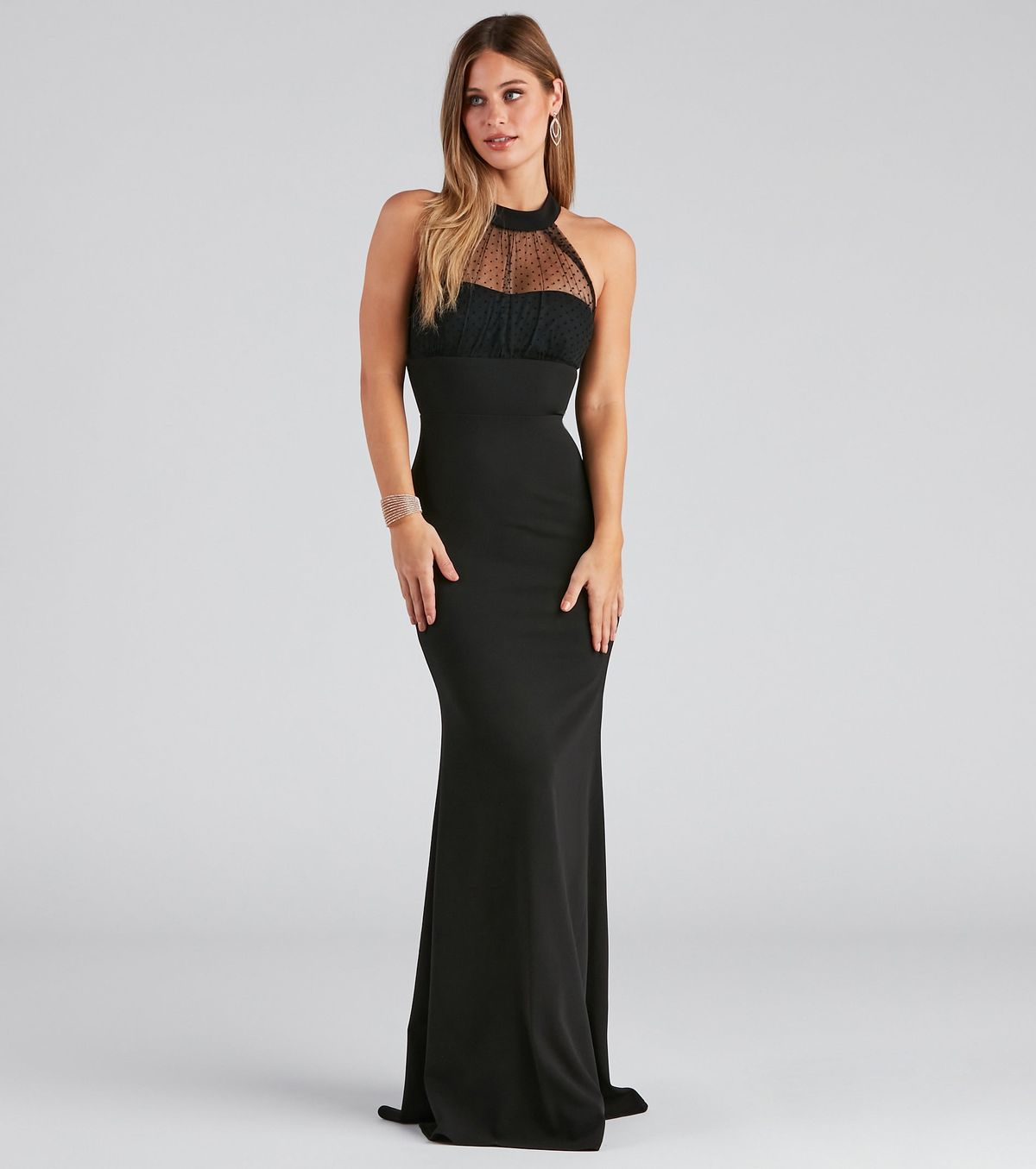 Style 05002-1128 Windsor Size L Bridesmaid Sequined Black Mermaid Dress on Queenly