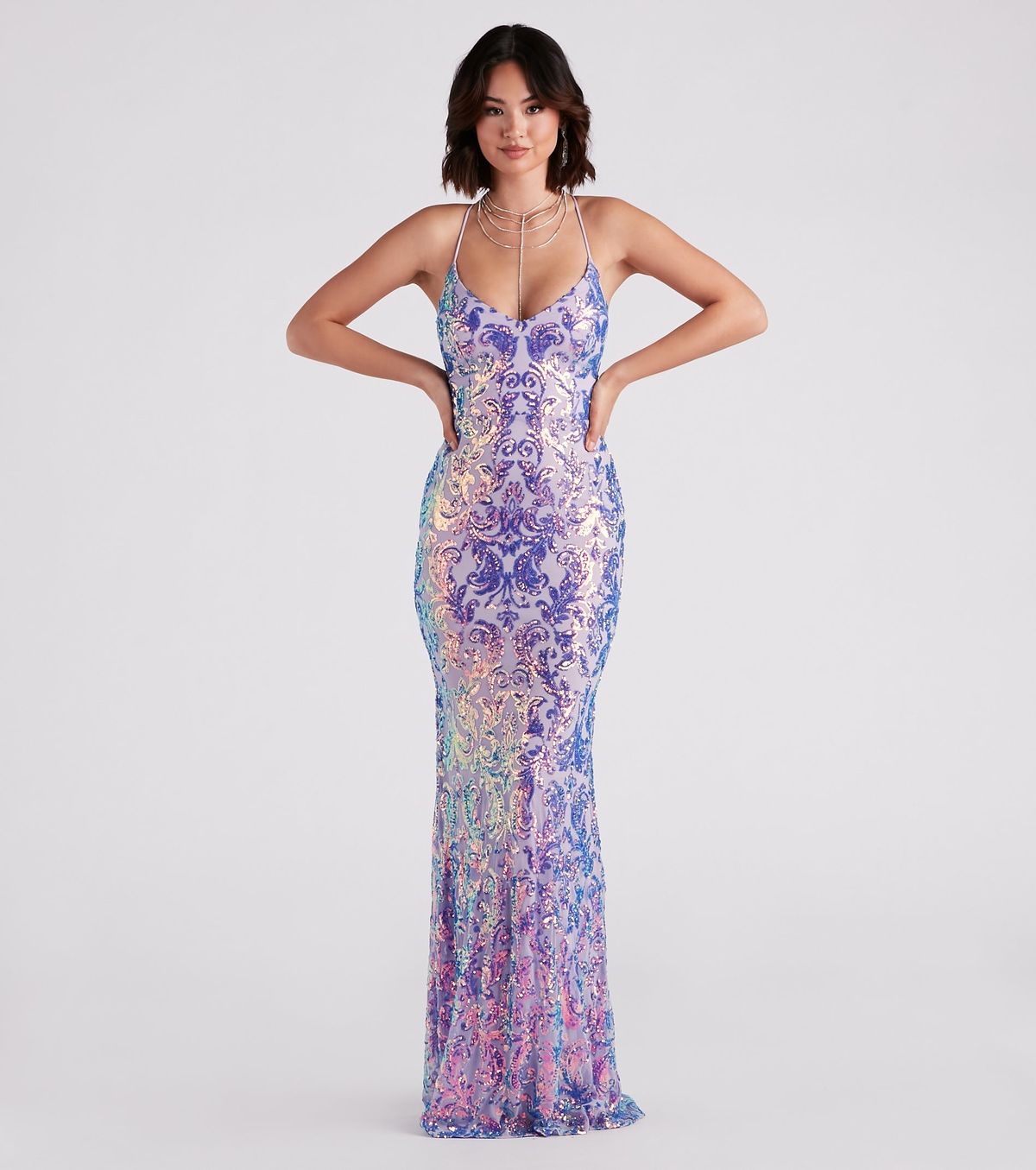 Style 05002-4053 Windsor Size S Bridesmaid Sequined Purple Mermaid Dress