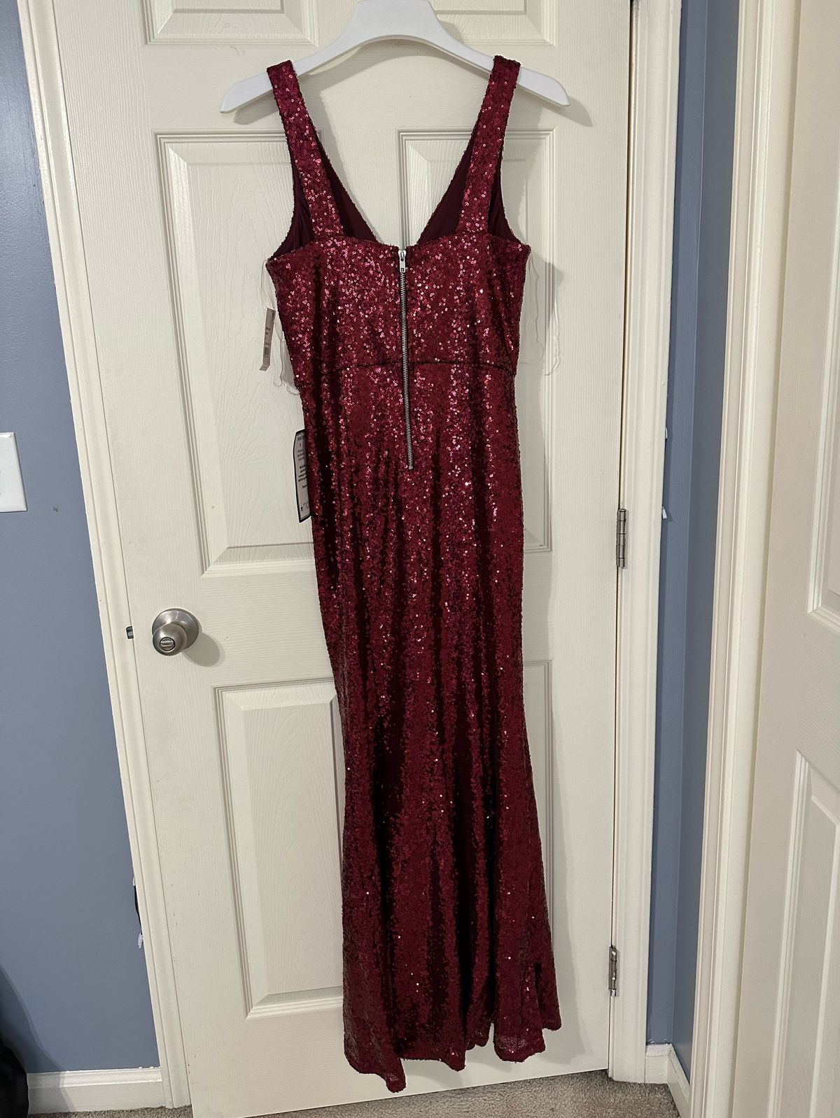 Crystal Doll Size 12 Sequined Red Floor Length Maxi on Queenly