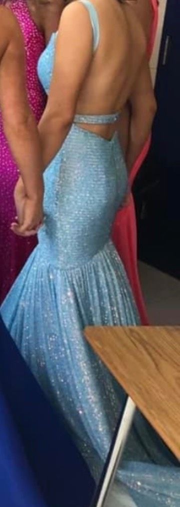Sherri Hill Size 0 Prom Sequined Light Blue Mermaid Dress on Queenly