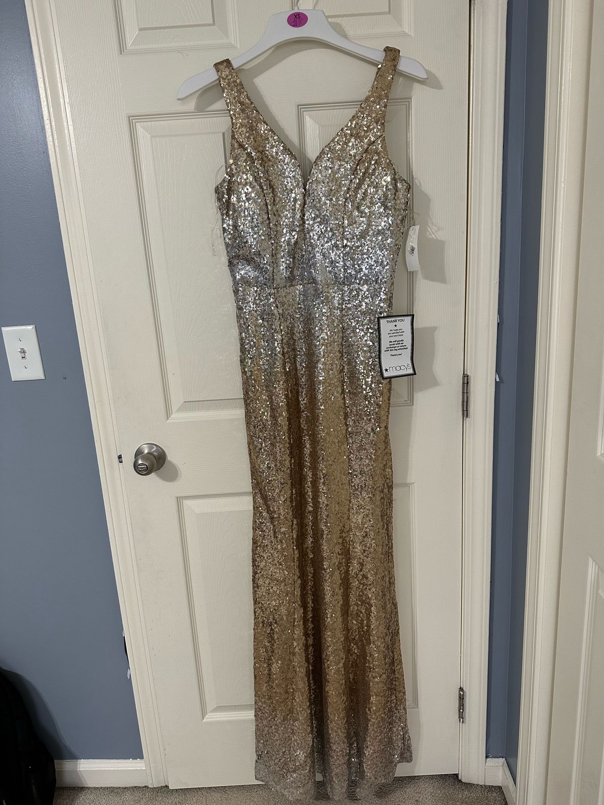 Crystal doll Size 14 Sequined Gold Floor Length Maxi on Queenly