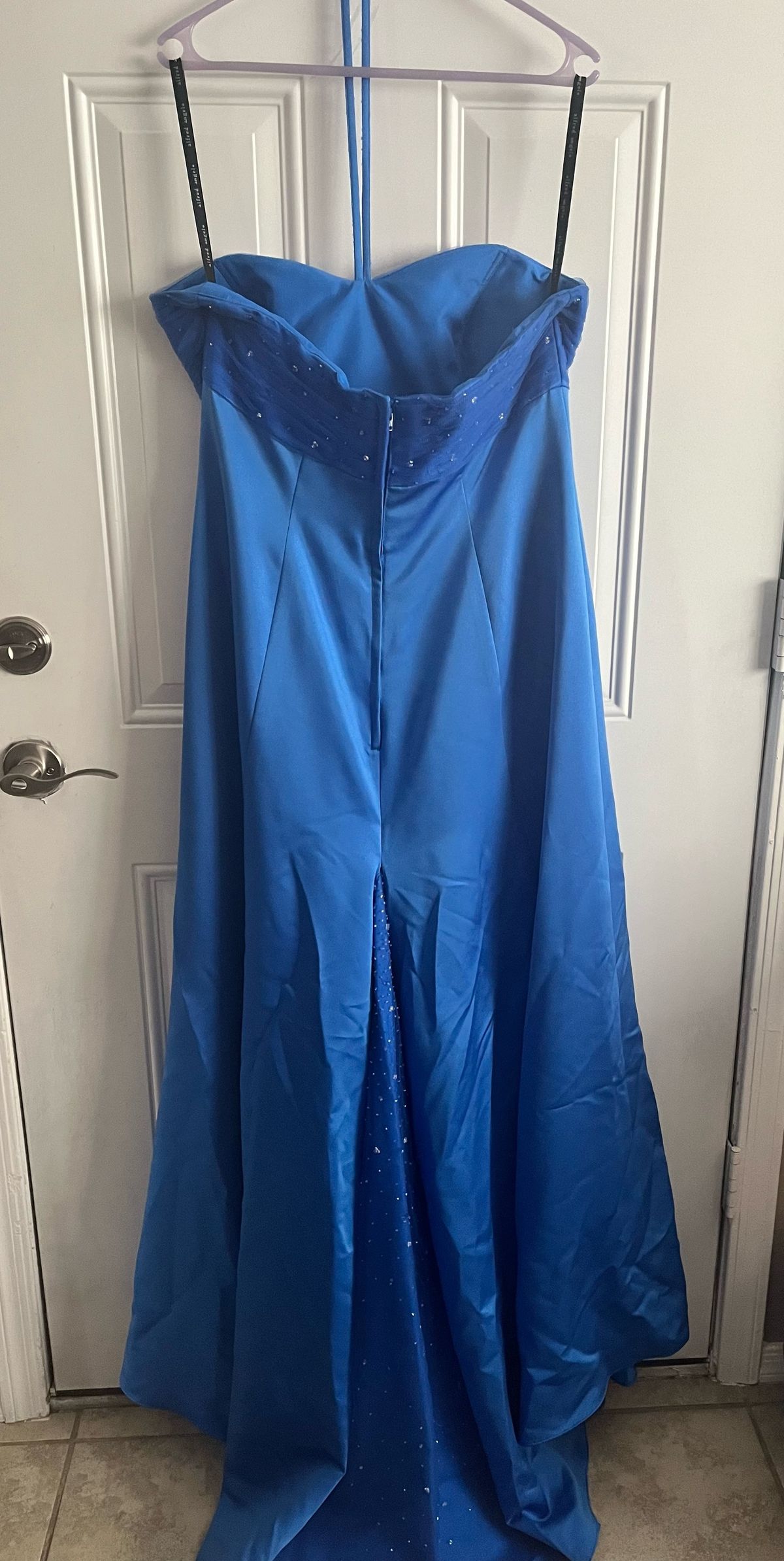 Alfred Angelo Size 12 Prom Halter Royal Blue Dress With Train on Queenly