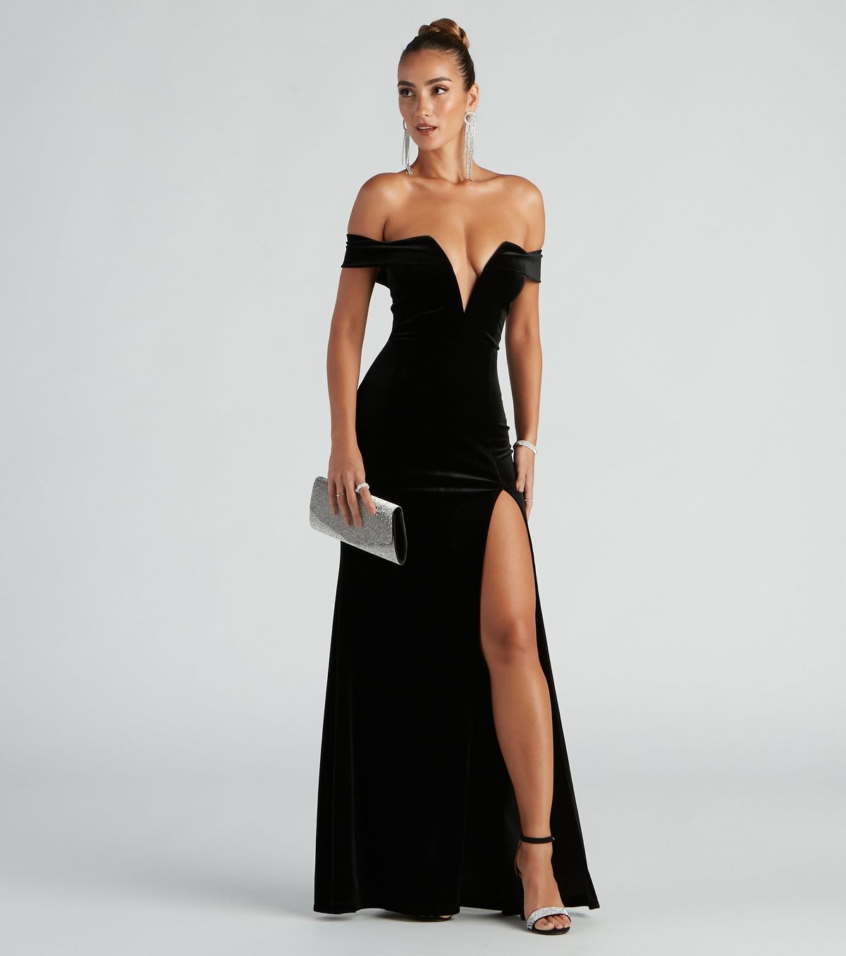 Style 05002-2606 Windsor Size S Prom Strapless Velvet Black Side Slit Dress on Queenly