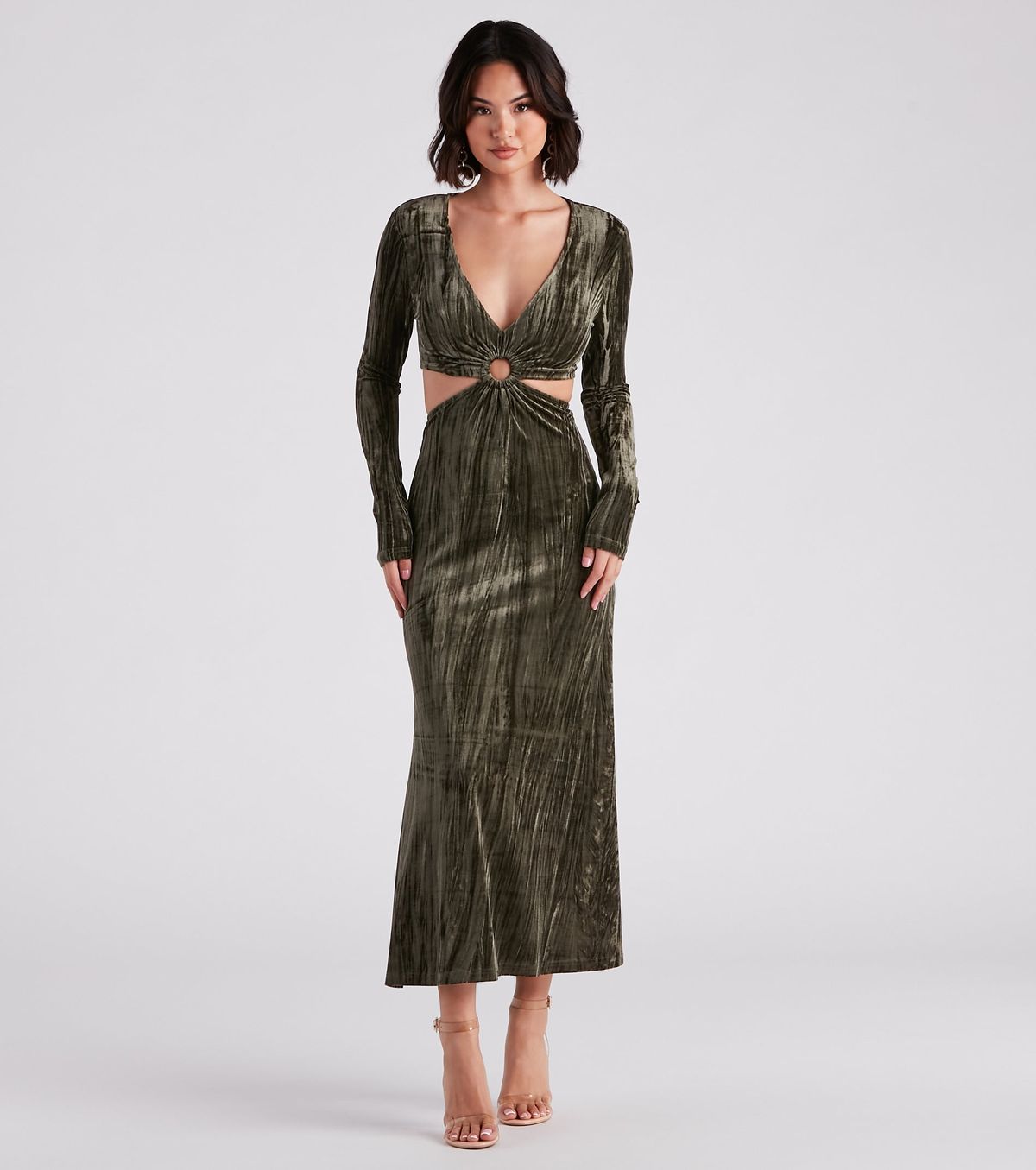 Style 05001-1517 Windsor Size M Prom Plunge Velvet Green Cocktail Dress on Queenly