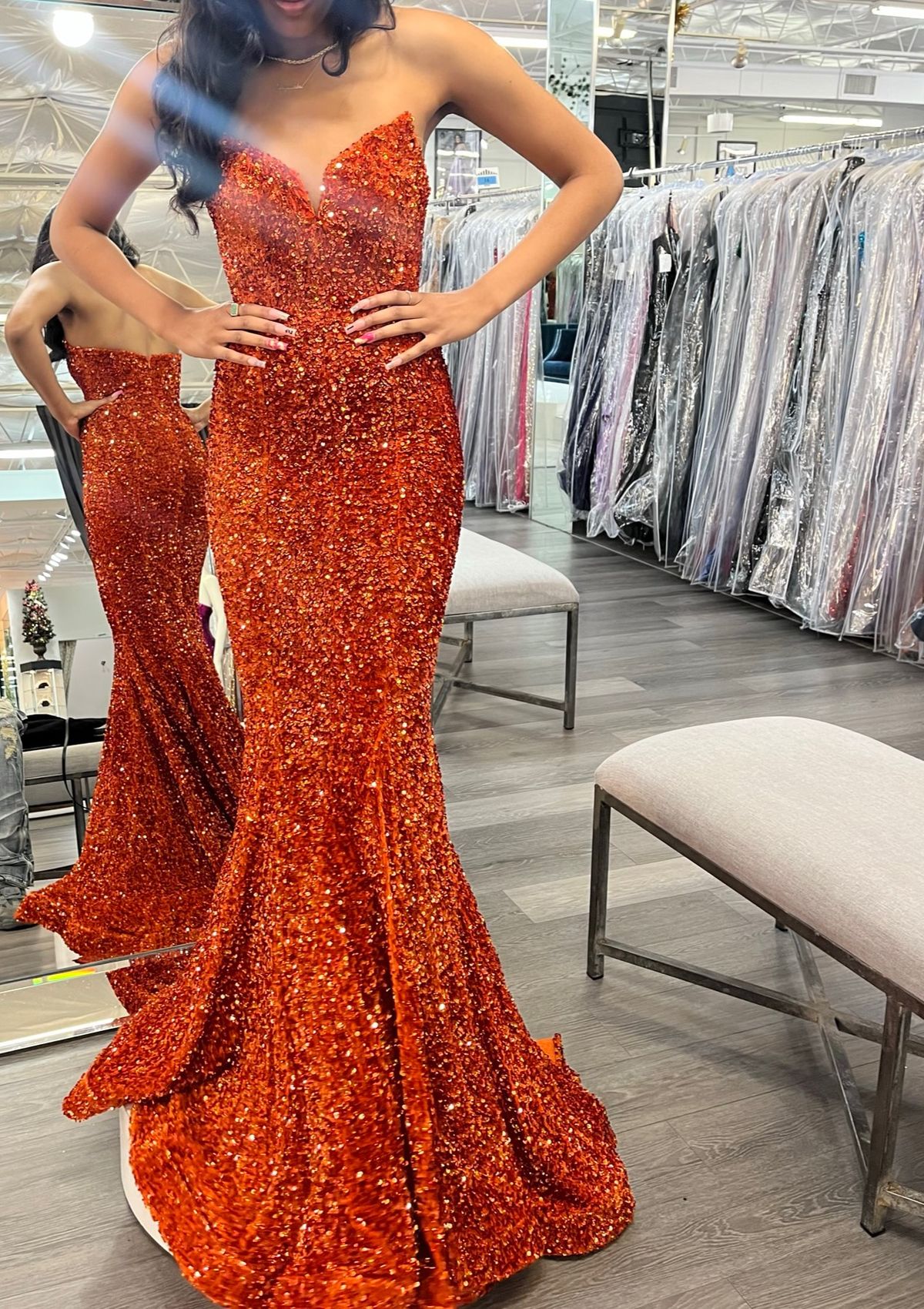 Portia and Scarlett Size 0 Prom Orange Mermaid Dress on Queenly
