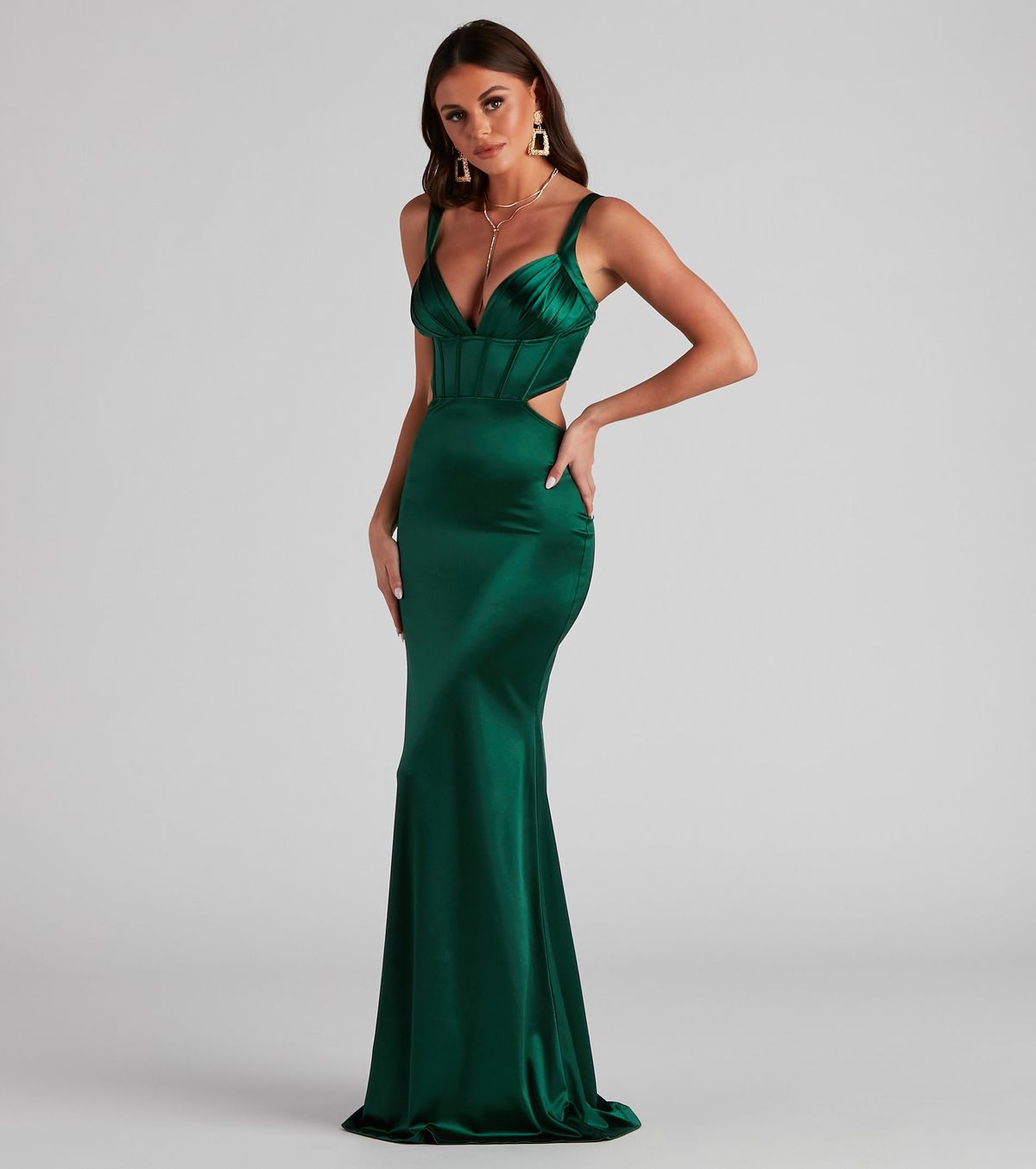 Style 05002-2314 Windsor Size S Prom Satin Green Floor Length Maxi on Queenly